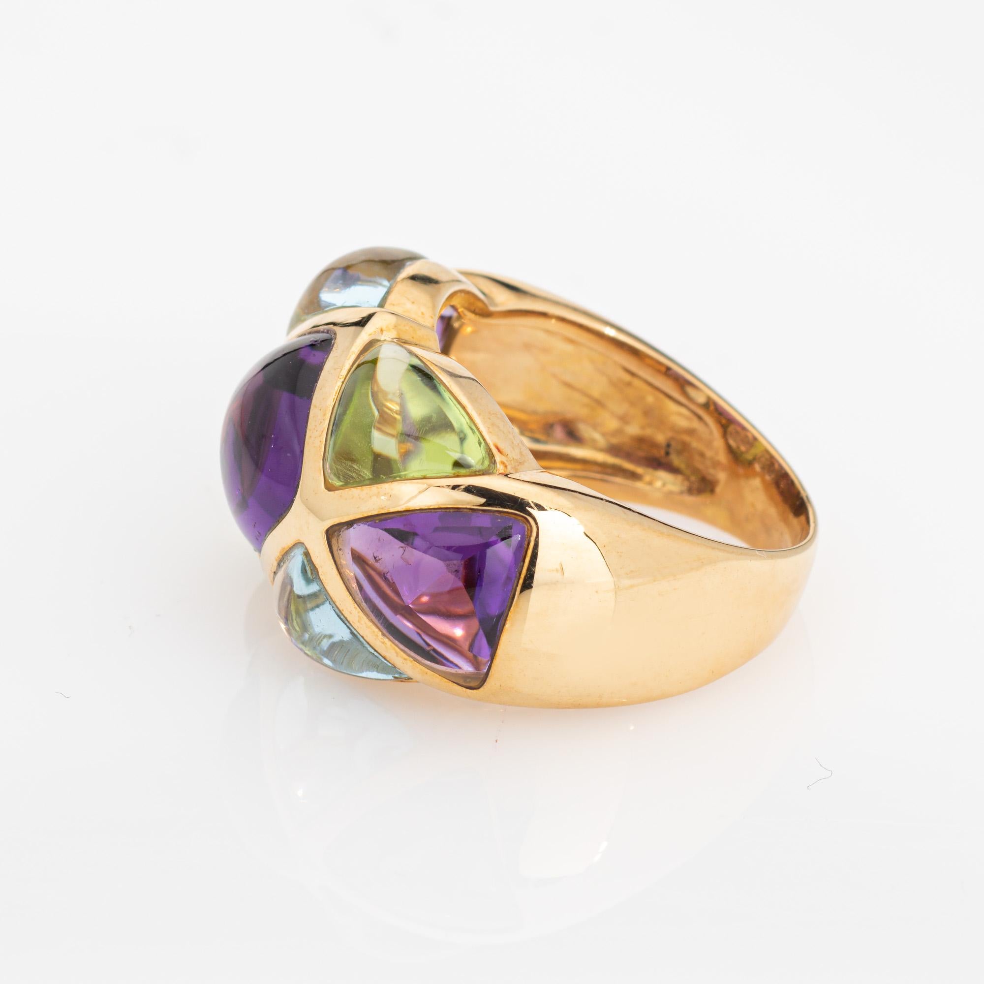 Amethyst Peridot Ring Harlequin Band Estate 18k Yellow Gold Sz 6 Cabochon Cut In Good Condition For Sale In Torrance, CA