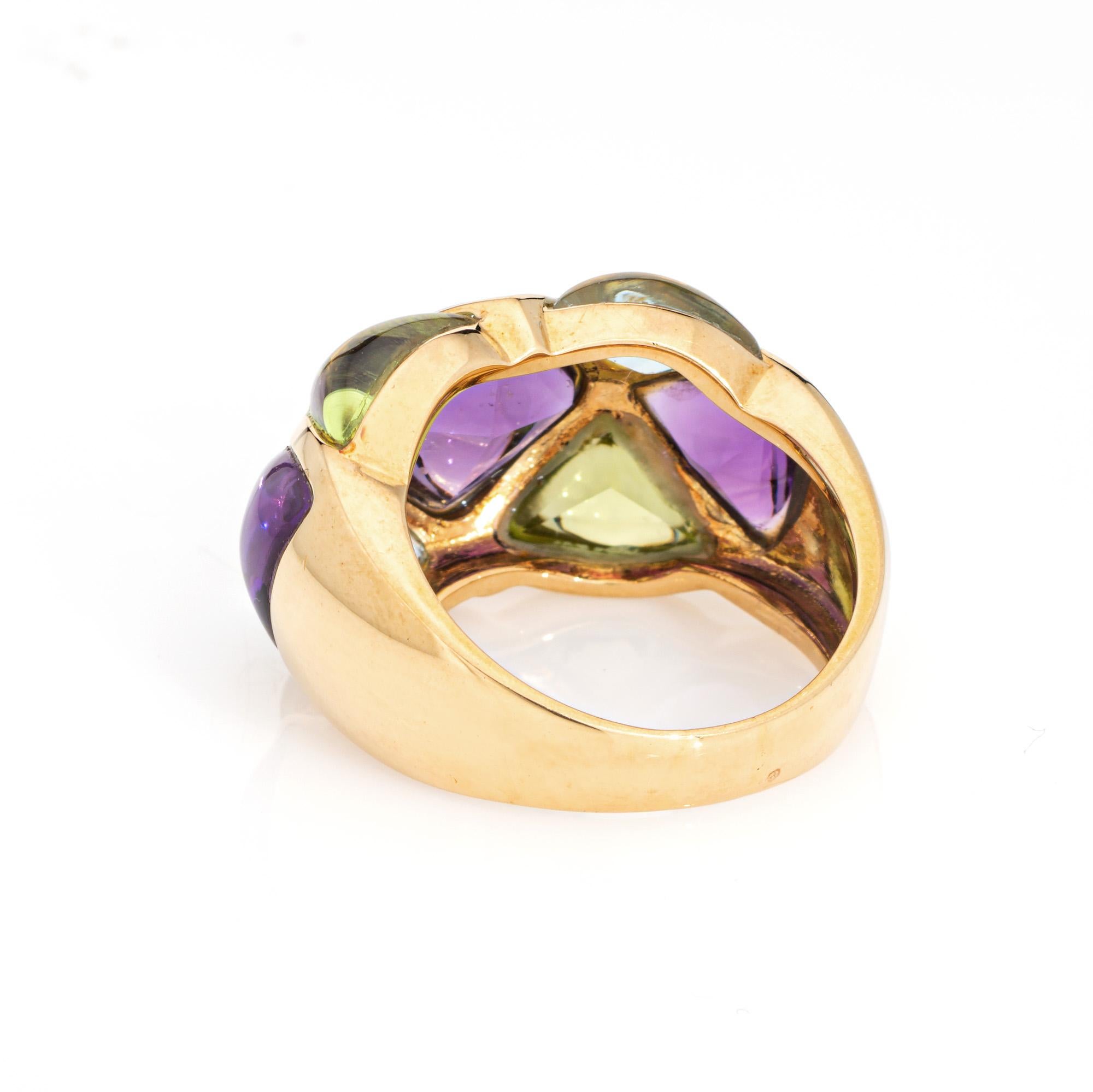 Women's Amethyst Peridot Ring Harlequin Band Estate 18k Yellow Gold Sz 6 Cabochon Cut For Sale