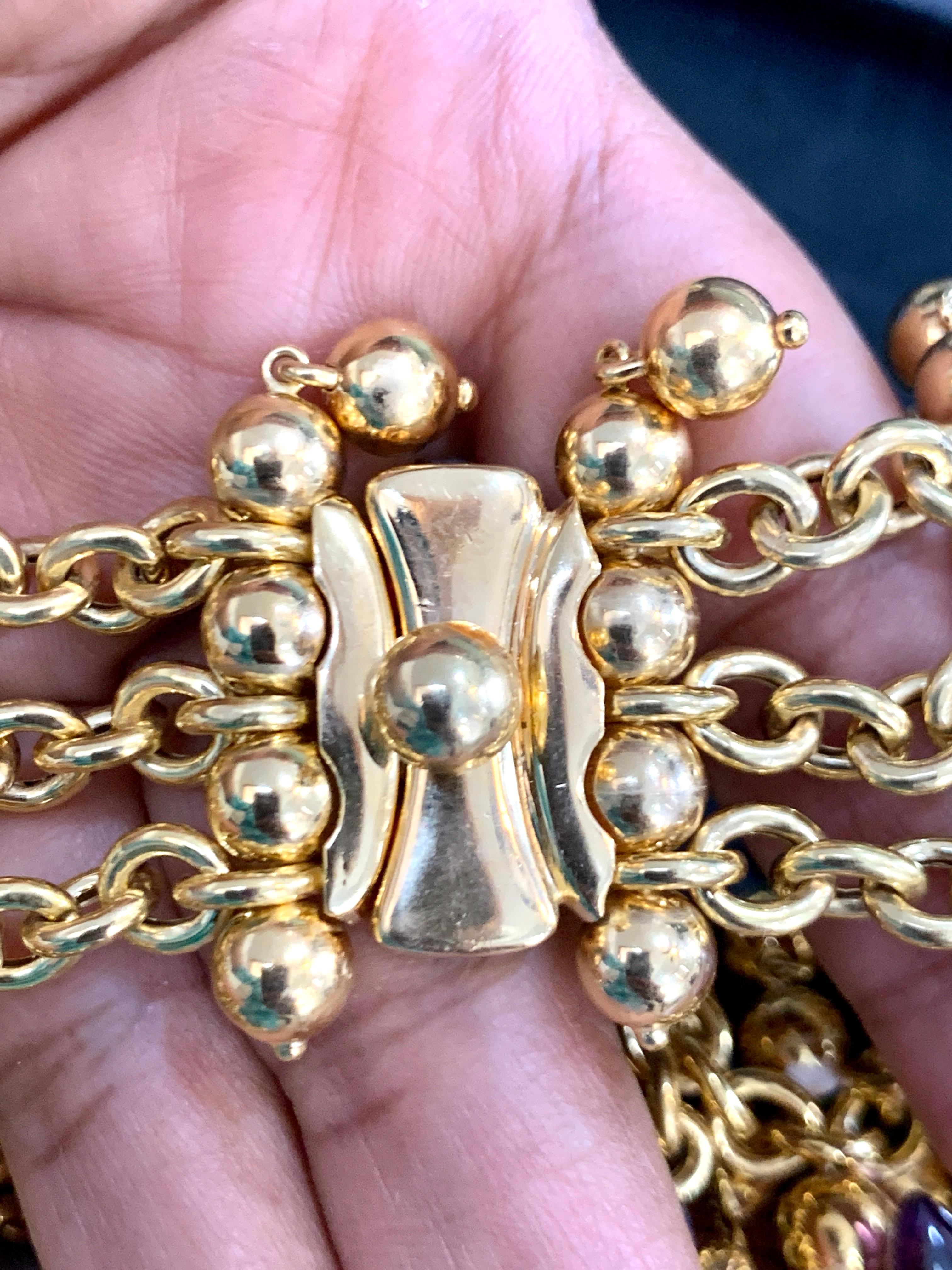 Amethyst, Peridot , Ruby, Diamond Multi Gem Collar Necklace 18 Karat Yellow Gold 1