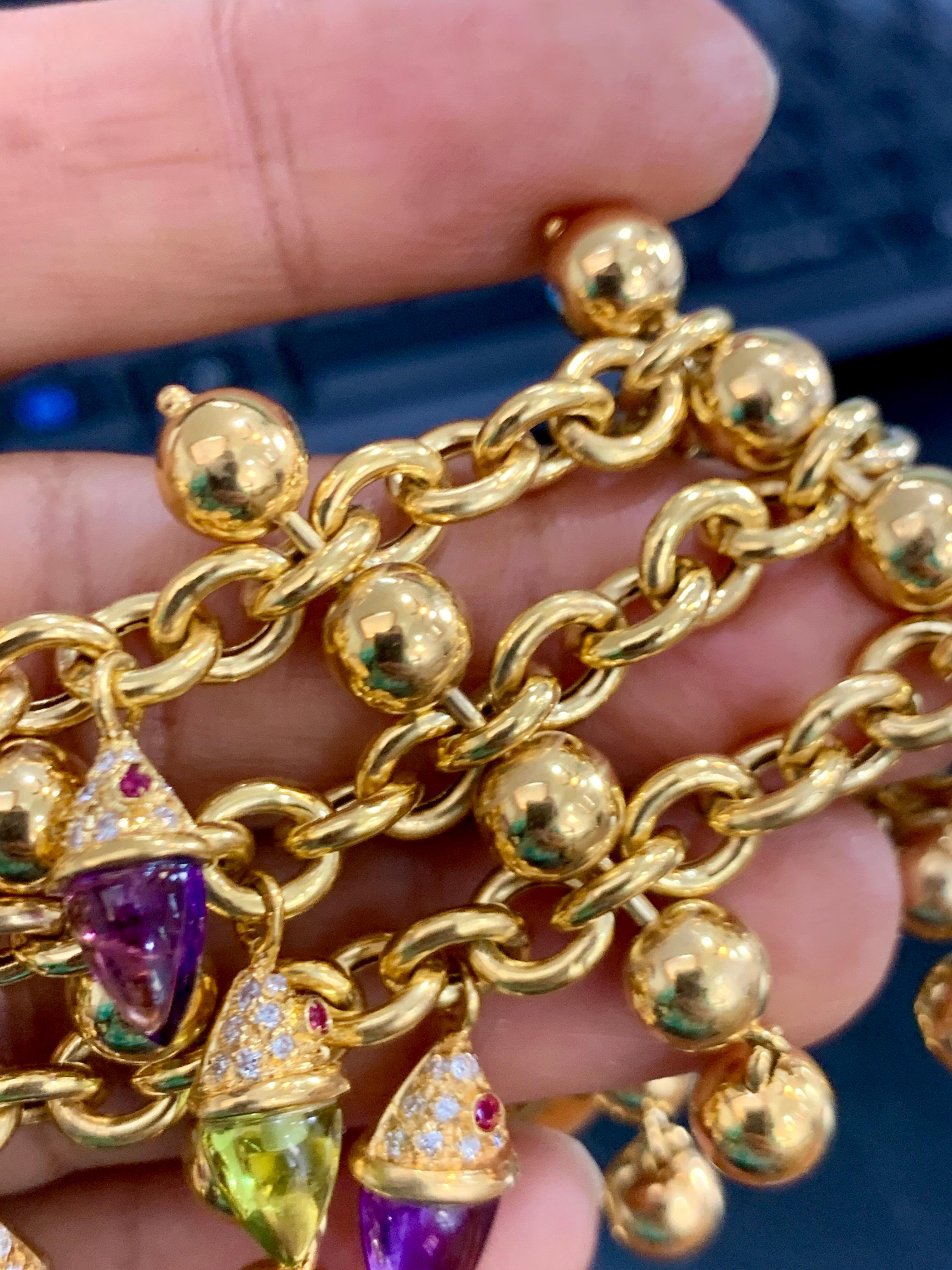 Amethyst, Peridot , Ruby, Diamond Multi Gem Collar Necklace 18 Karat Yellow Gold 3