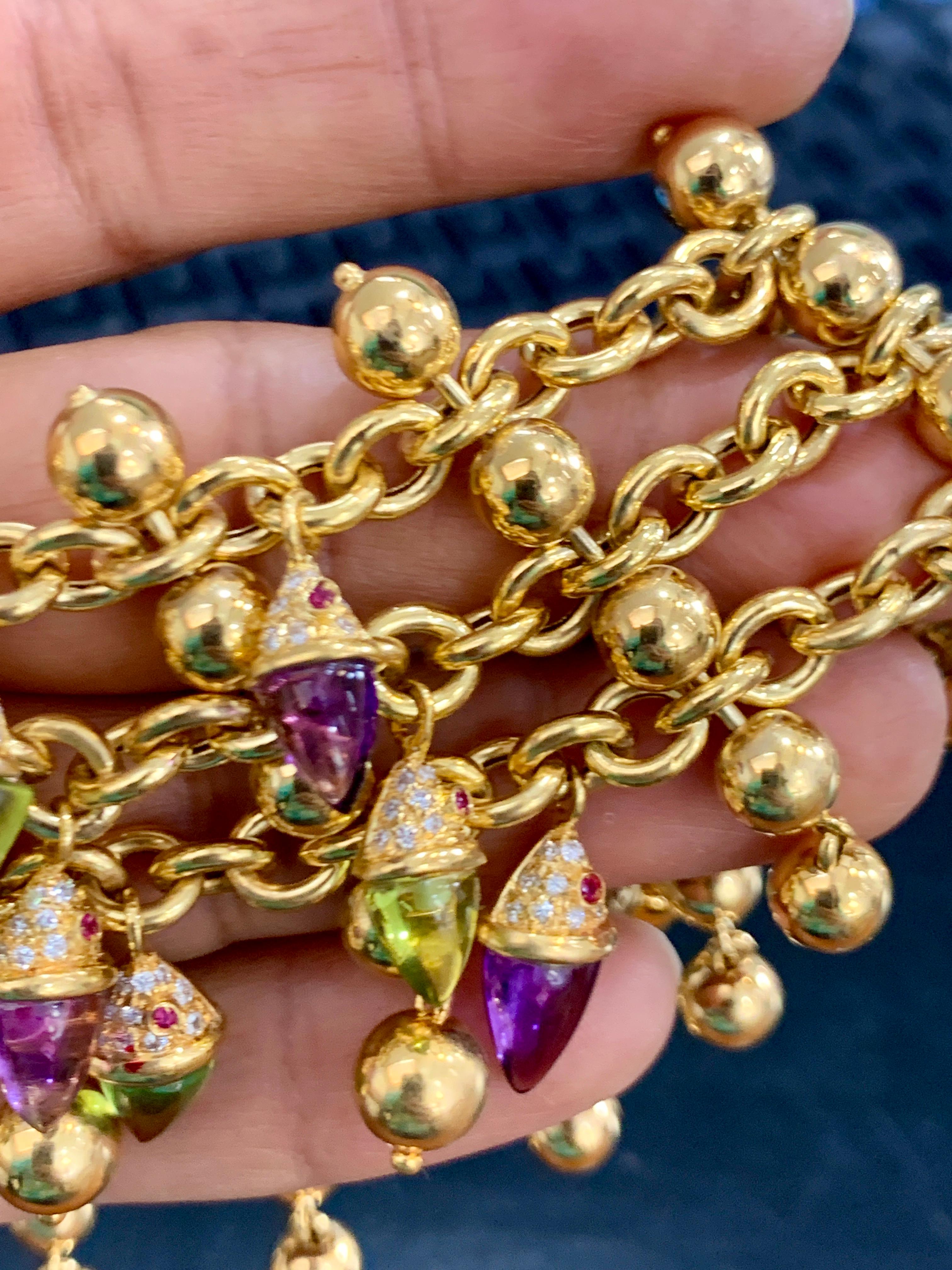 Amethyst, Peridot , Ruby, Diamond Multi Gem Collar Necklace 18 Karat Yellow Gold 4