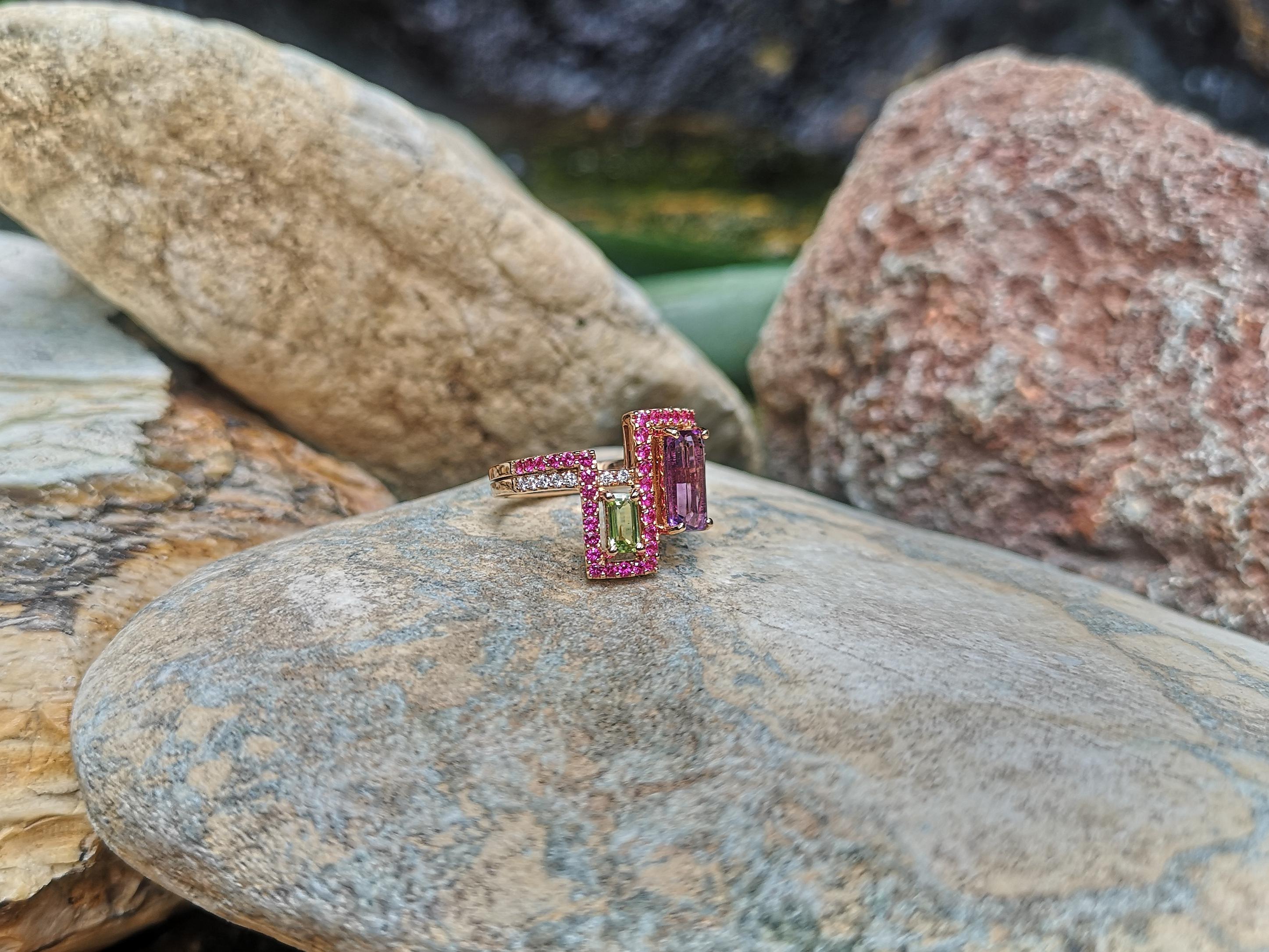 Amethyst, Peridot with Pink Sapphire Ring in 18K Rose Gold by Kavant & Sharart In New Condition For Sale In Bangkok, TH