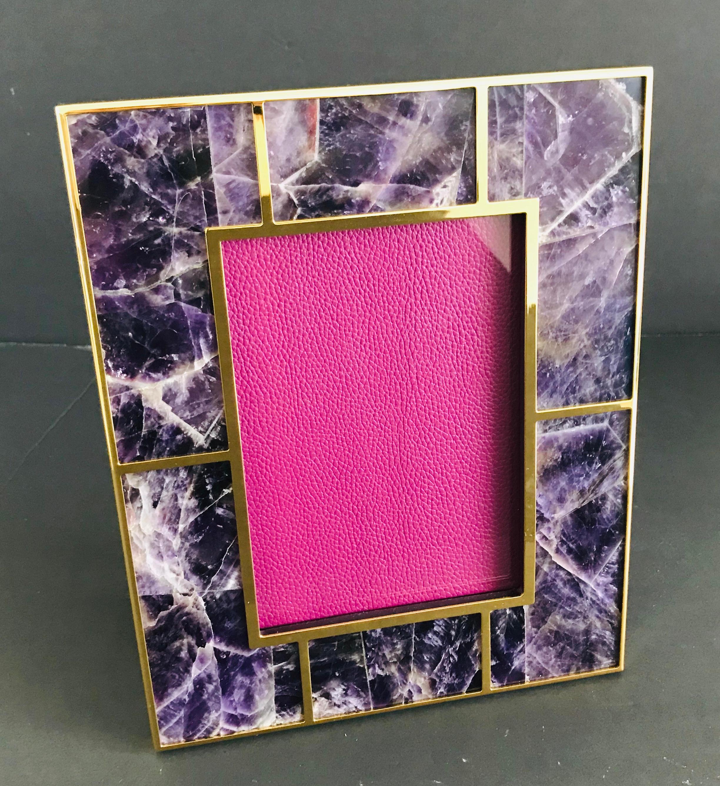 Amethyst gemstone and gold-plated picture frame by Fabio Ltd
Height: 10.5 inches / Width: 8.5 inches / Depth: 1 inch
Photo size: 5 inches by 7 inches
1 in stock in Palm Springs ON 20% OFF SALE for $1,999 !!!
Order Reference: FABIOLTD PF40
This piece