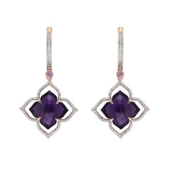 Boucles d'oreilles en goutte en or rose 14 carats avec améthyste, saphir rose et diamants