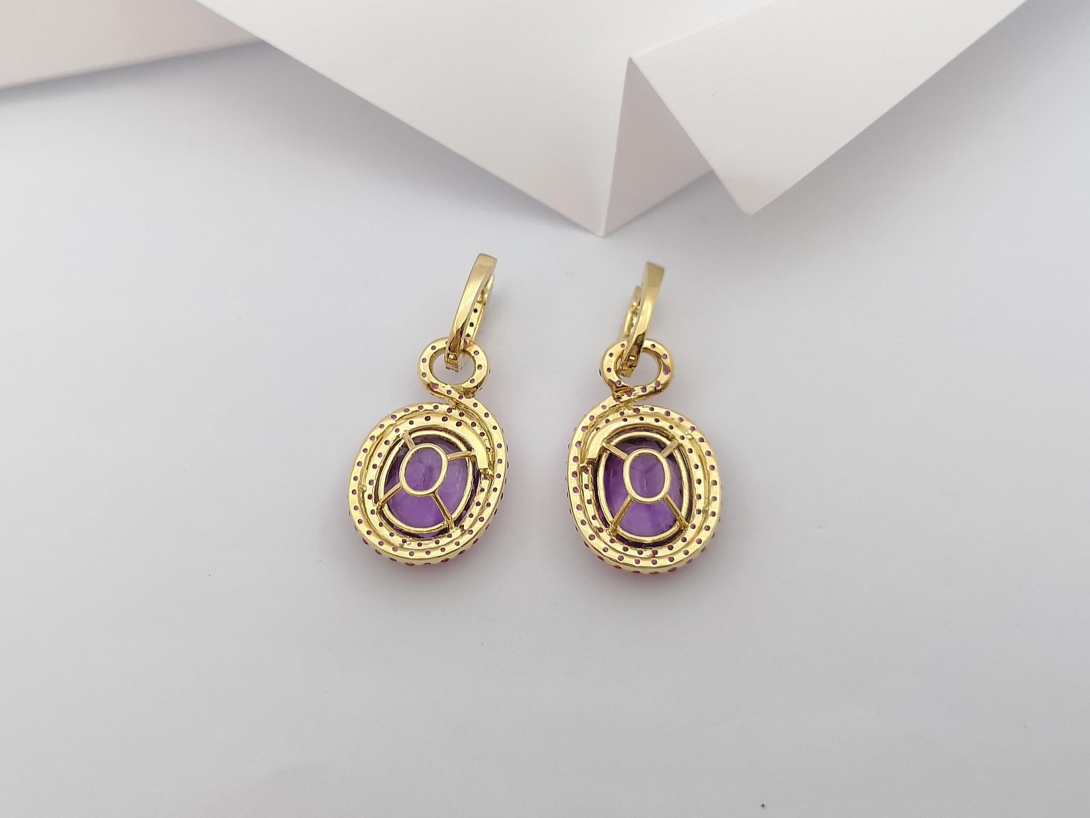 Amethyst, Pink Sapphire and Diamond Earrings Set in 18 Karat Gold Settings For Sale 1
