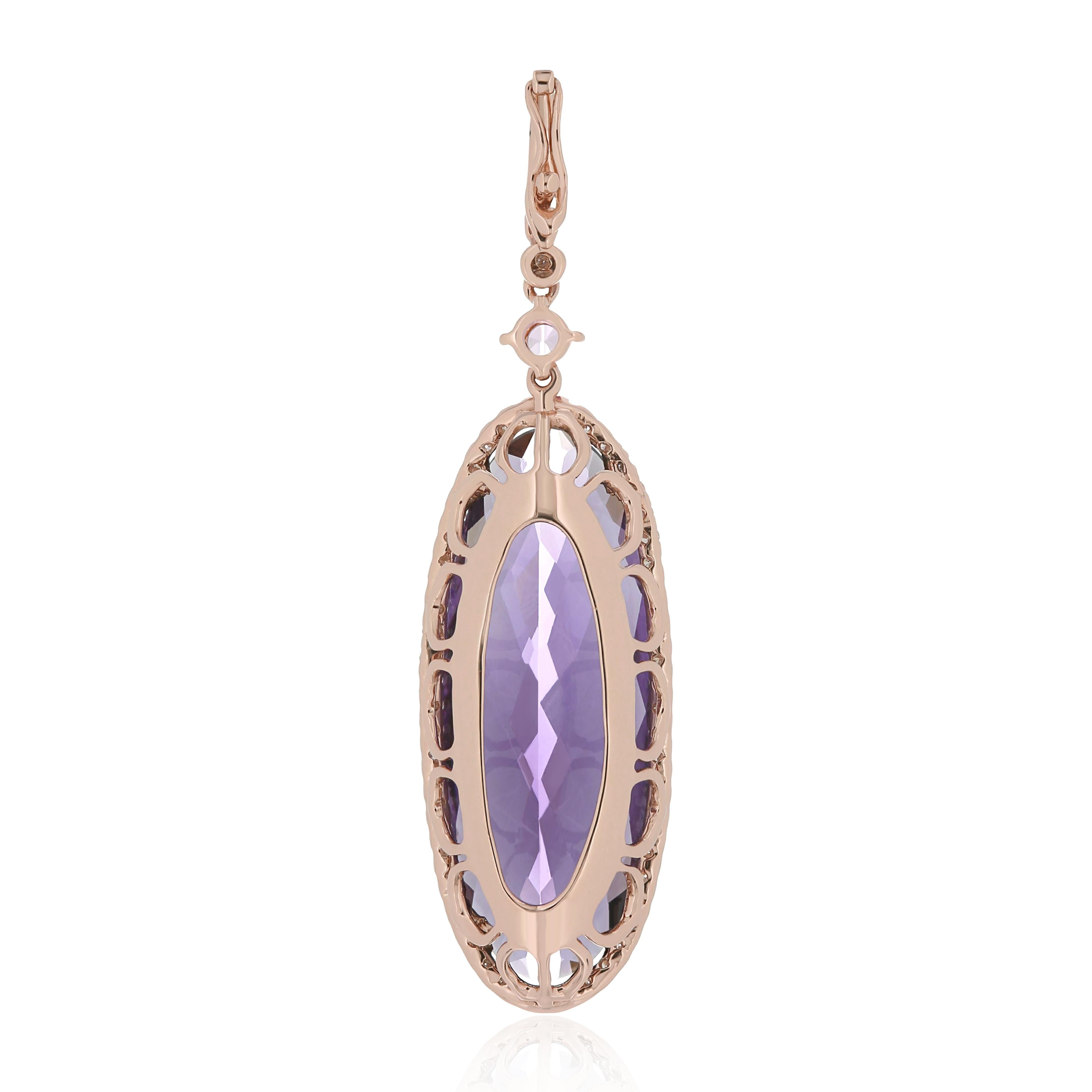 Amethyst, Pink Sapphire and Diamond Studded Pendant in 14 Karat Rose Gold In New Condition For Sale In JAIPUR, IN