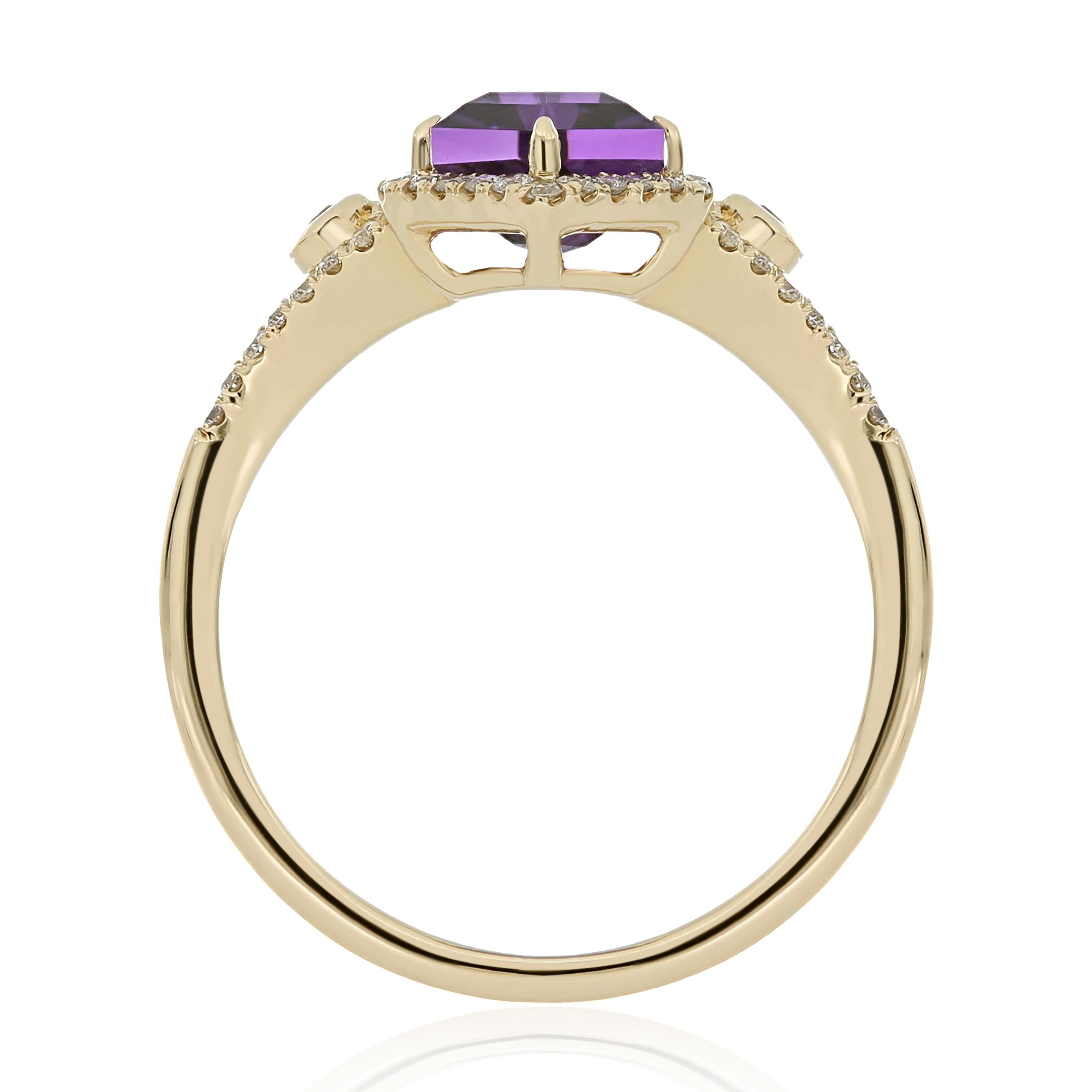 For Sale:  Amethyst, Pink Sapphire and Diamond Studded Ring 14 Karat Yellow Gold 5