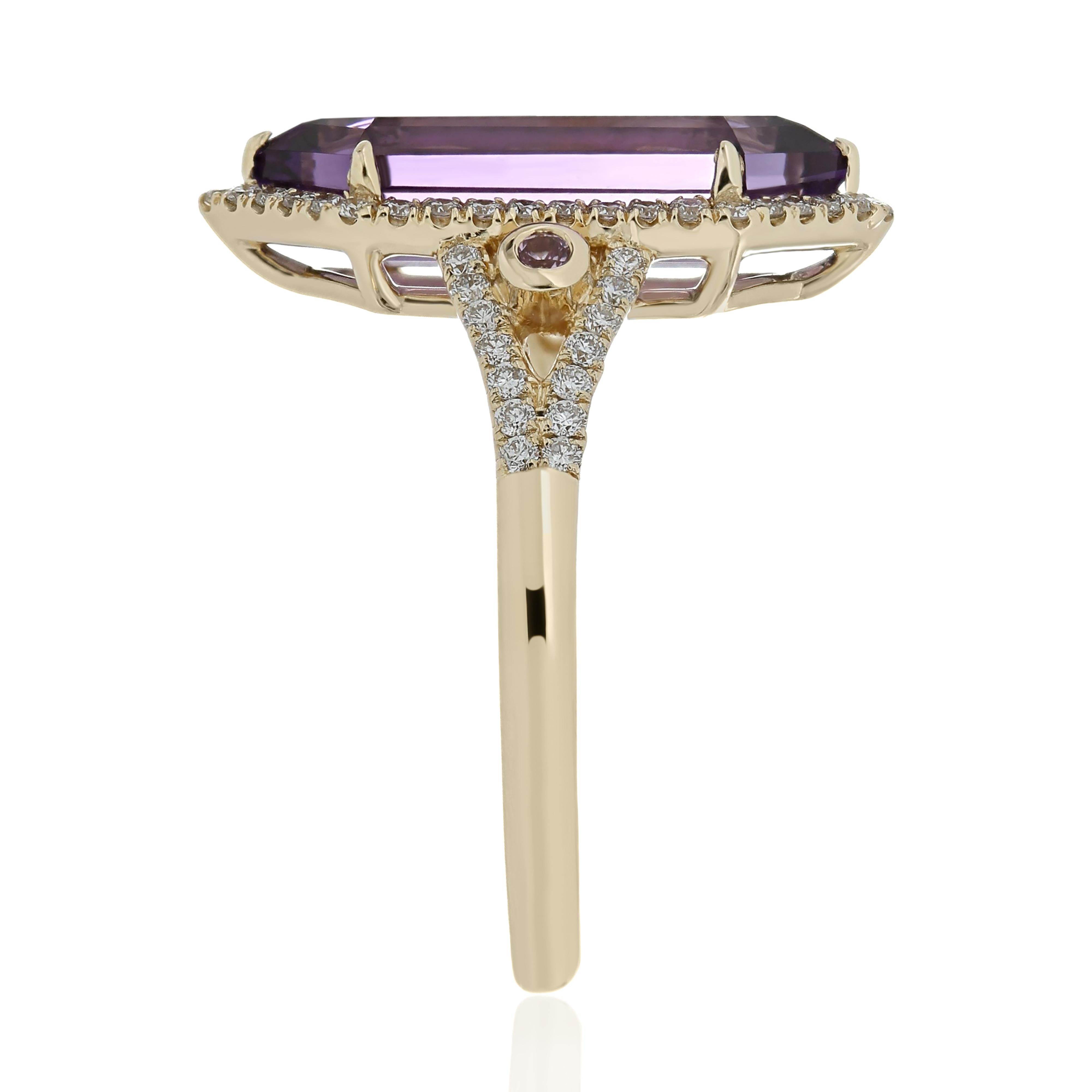For Sale:  Amethyst, Pink Sapphire and Diamond Studded Ring 14 Karat Yellow Gold 6