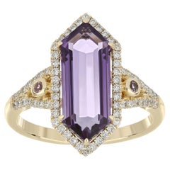 Amethyst, Pink Sapphire and Diamond Studded Ring 14 Karat Yellow Gold