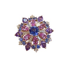 Boucles d'oreilles en or rose 18 carats avec améthyste, saphir rose et saphir bleu pour elle.