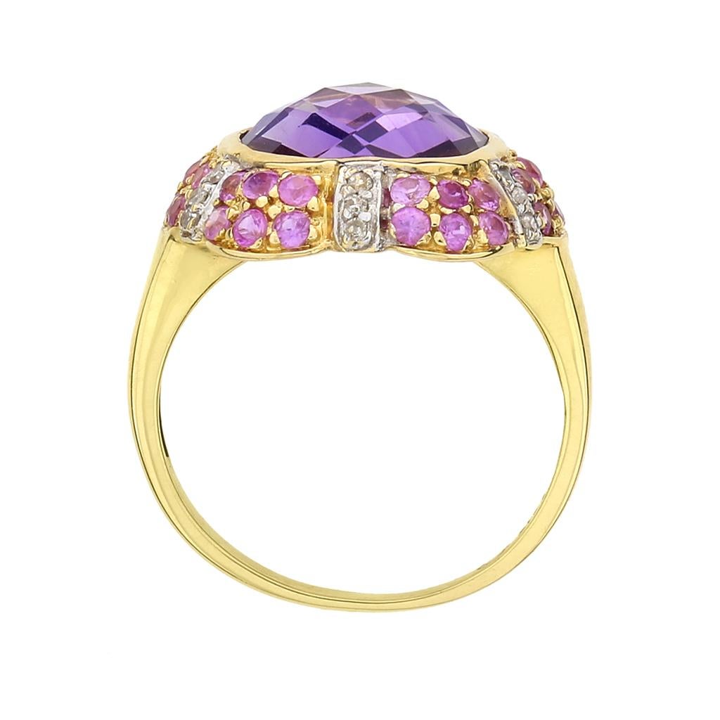 Amethyst, Pink Sapphire & Diamond 14K Cocktail Ring In Excellent Condition For Sale In Fuquay Varina, NC