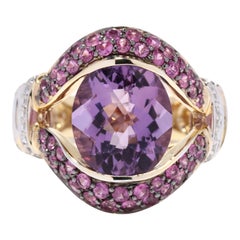 Vintage Amethyst Pink Sapphire Diamond Cocktail Ring, 14KT Yellow Gold