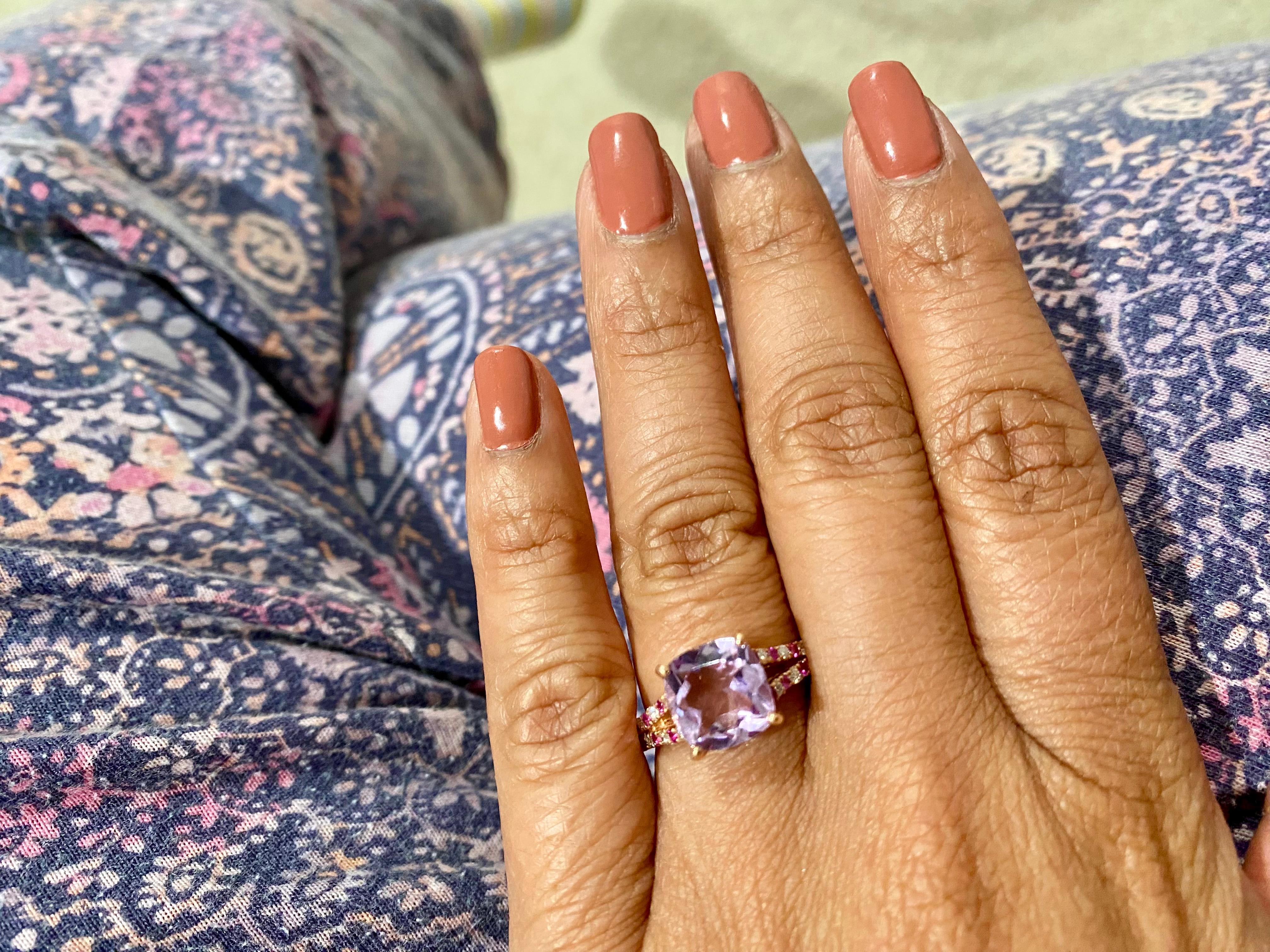 Modern Amethyst Pink Sapphire Diamond Rose Gold Cocktail Ring For Sale