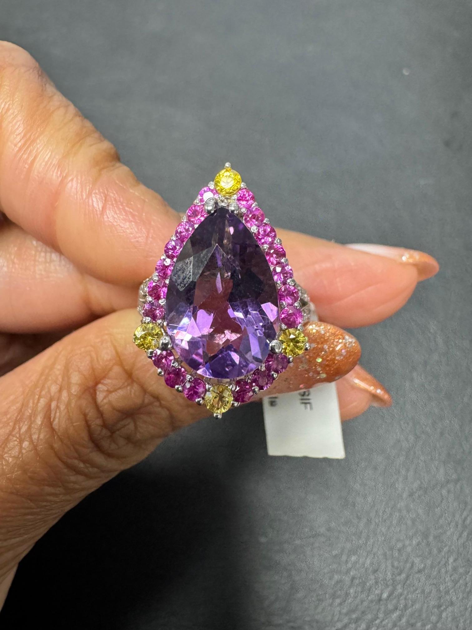 Amatista Zafiro Rosa Diamante Oro Blanco Anillo de Cóctel en venta 4