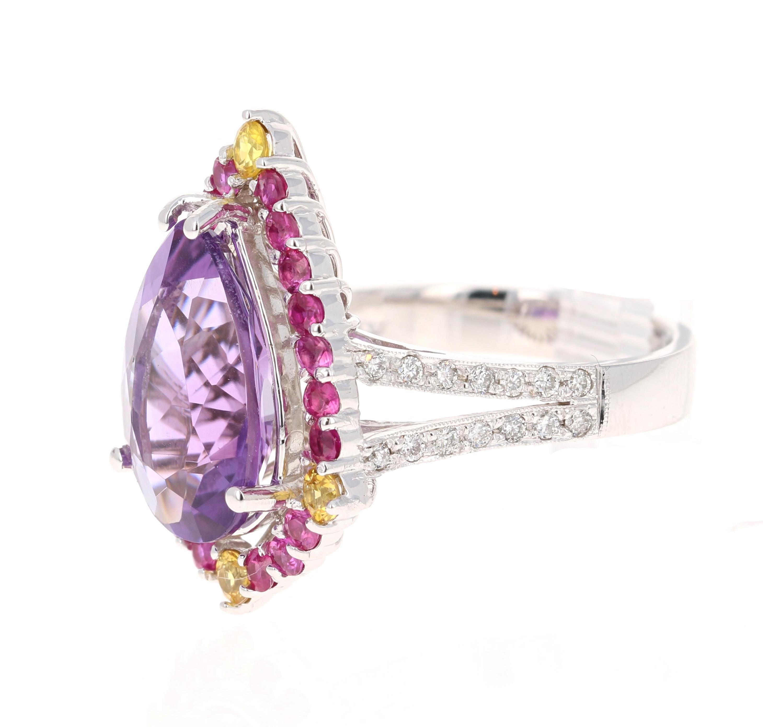 Contemporary Amethyst Pink Sapphire Diamond White Gold Cocktail Ring For Sale