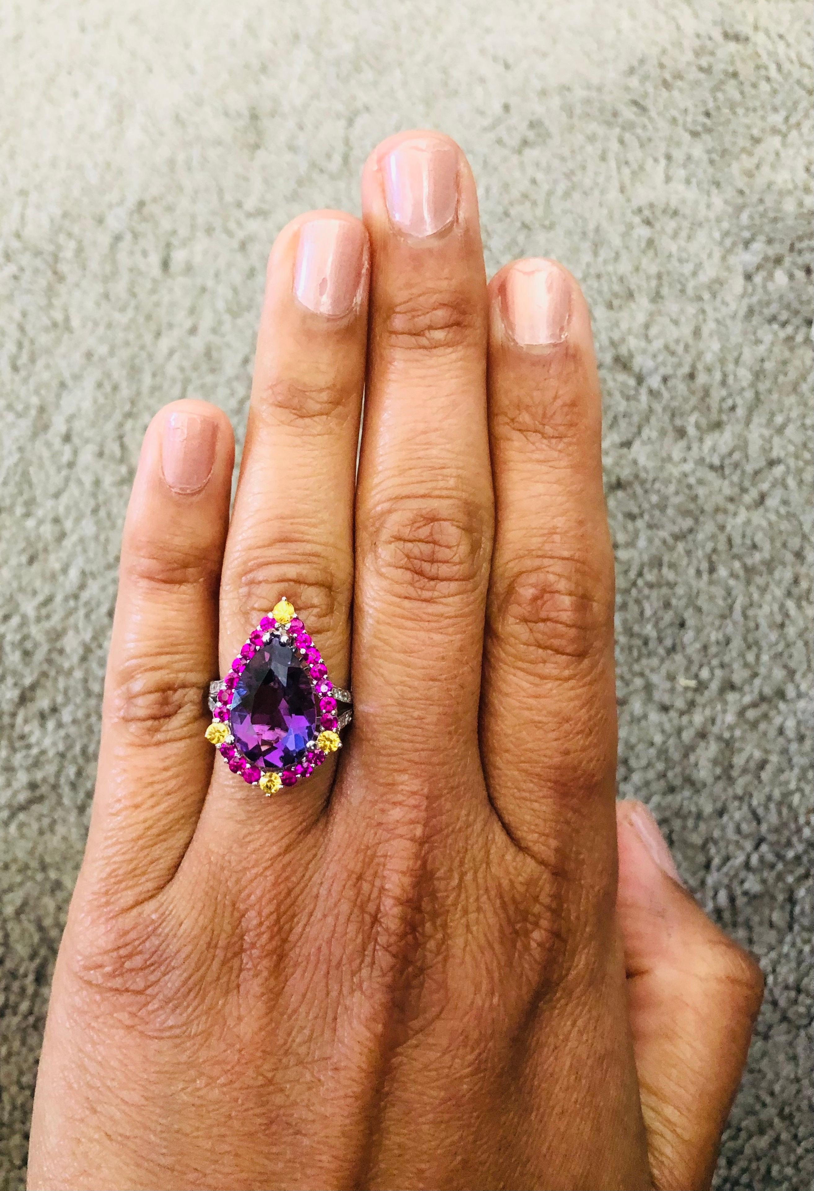 Amethyst Pink Sapphire Diamond White Gold Cocktail Ring In New Condition For Sale In Los Angeles, CA