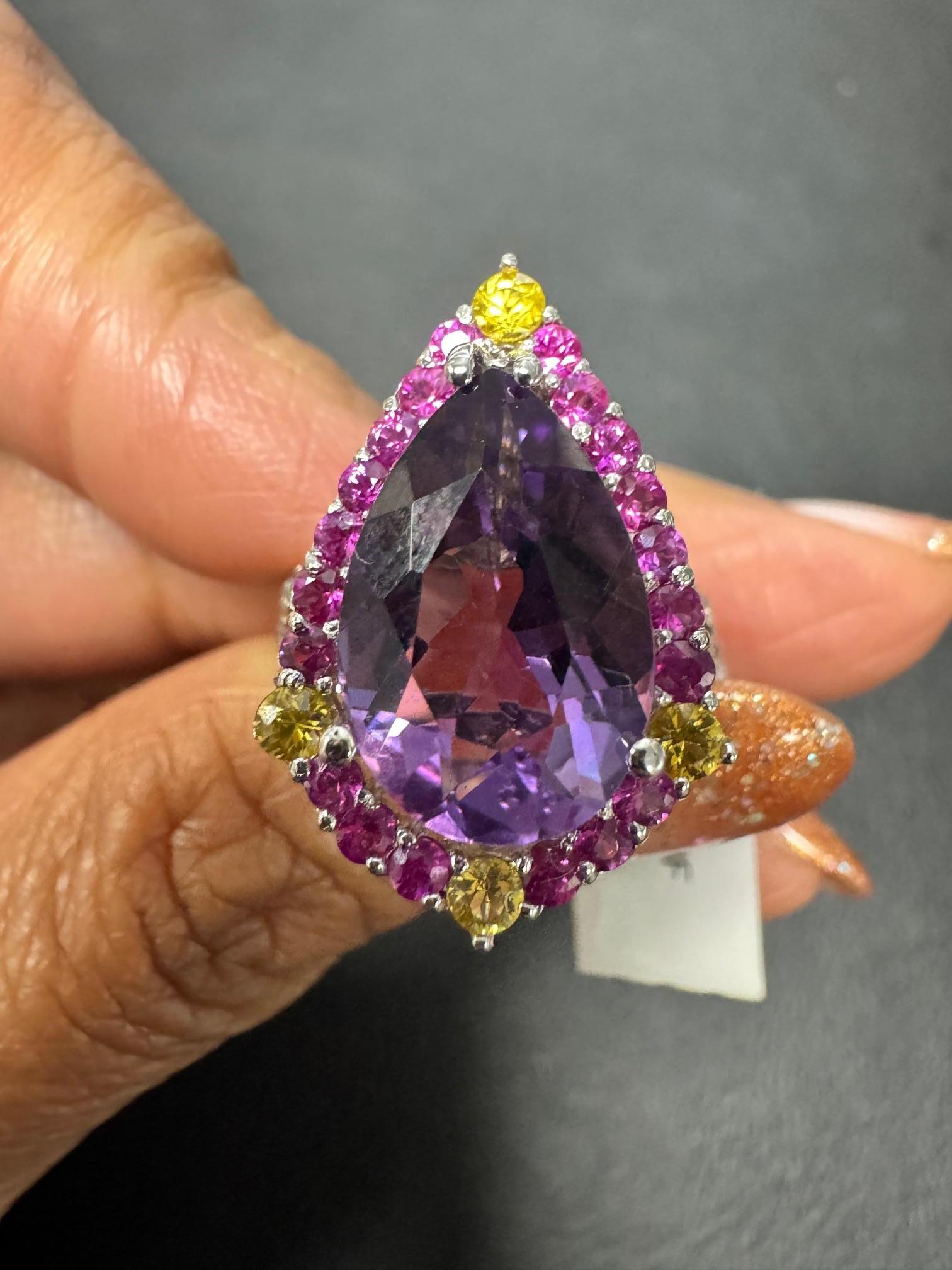 Amatista Zafiro Rosa Diamante Oro Blanco Anillo de Cóctel en venta 1