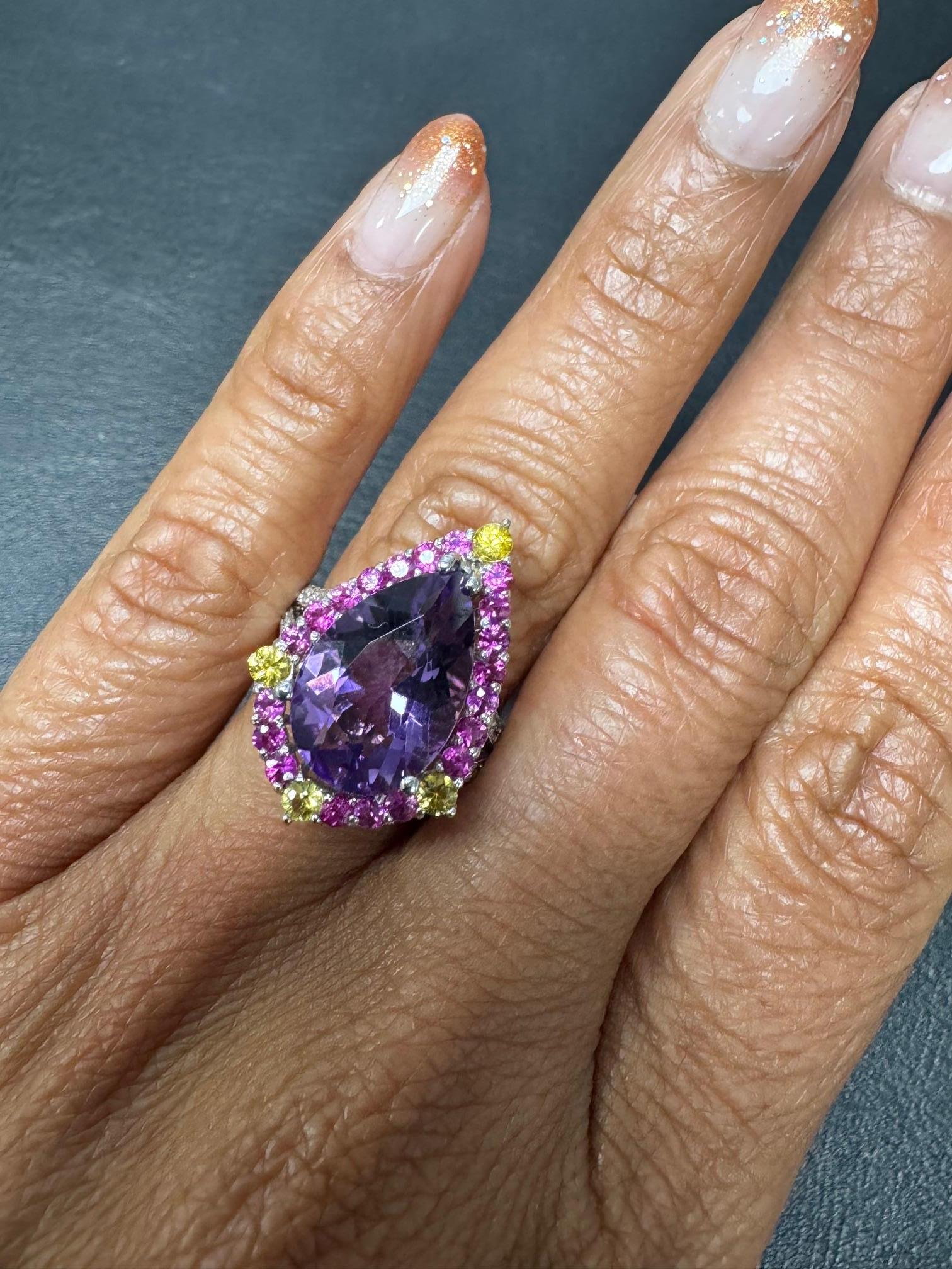 Amatista Zafiro Rosa Diamante Oro Blanco Anillo de Cóctel en venta 3