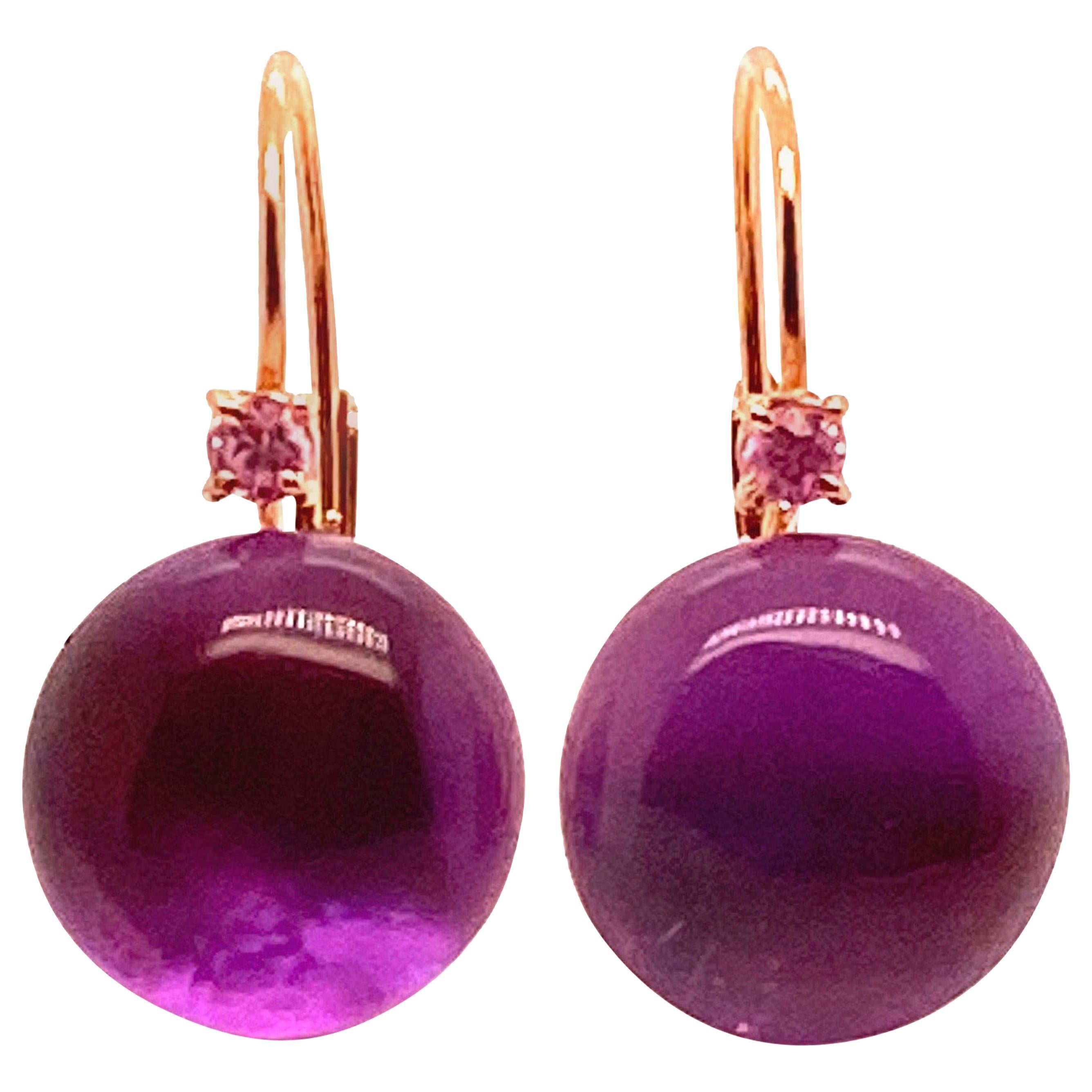 Amethyst Pink Sapphires Pink Gold 18 Karat Earrings