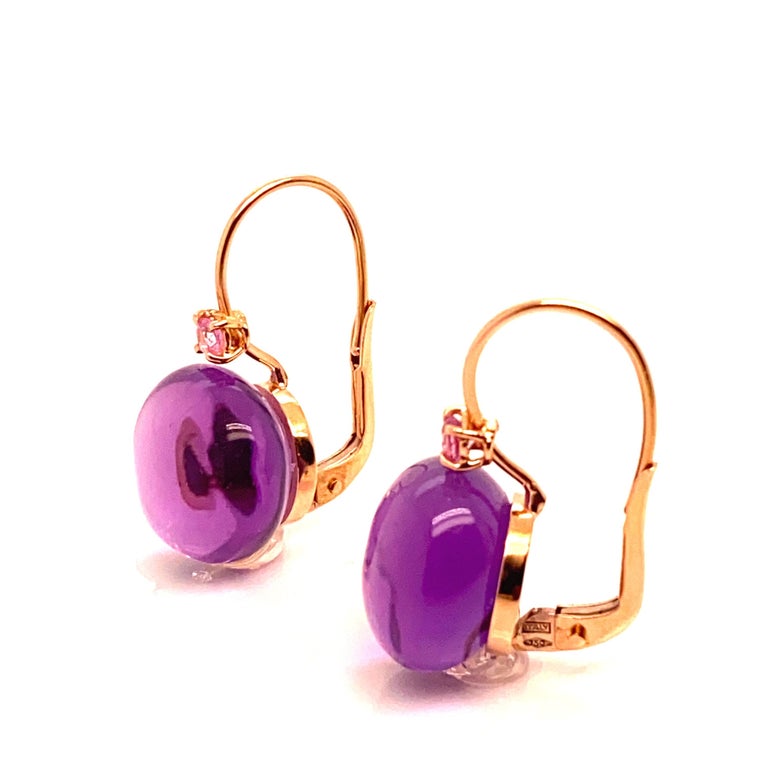 Romantic Amethyst Pink Sapphires Pink Gold 18 Karat Earrings For Sale