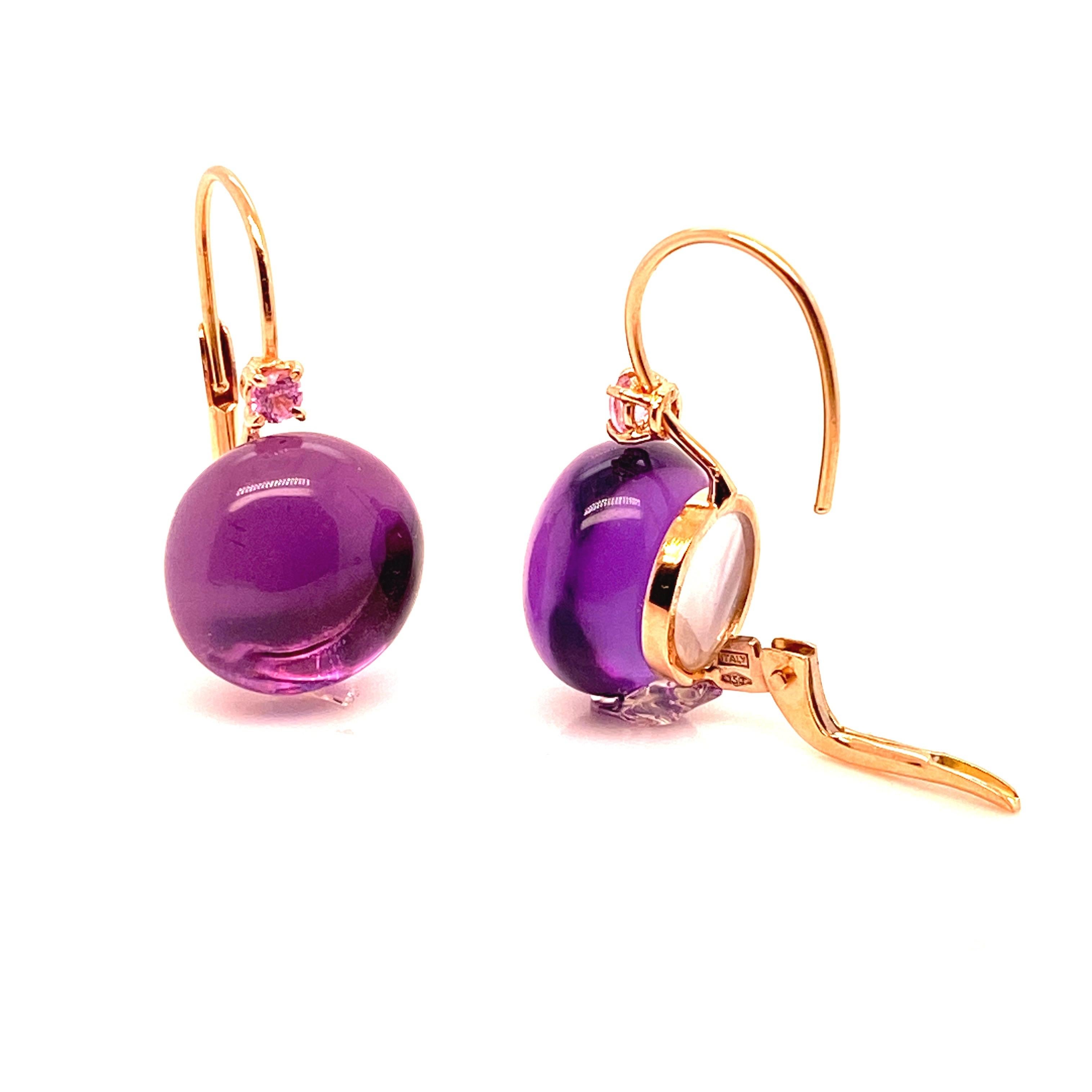 Cabochon Amethyst Pink Sapphires Pink Gold 18 Karat Earrings For Sale