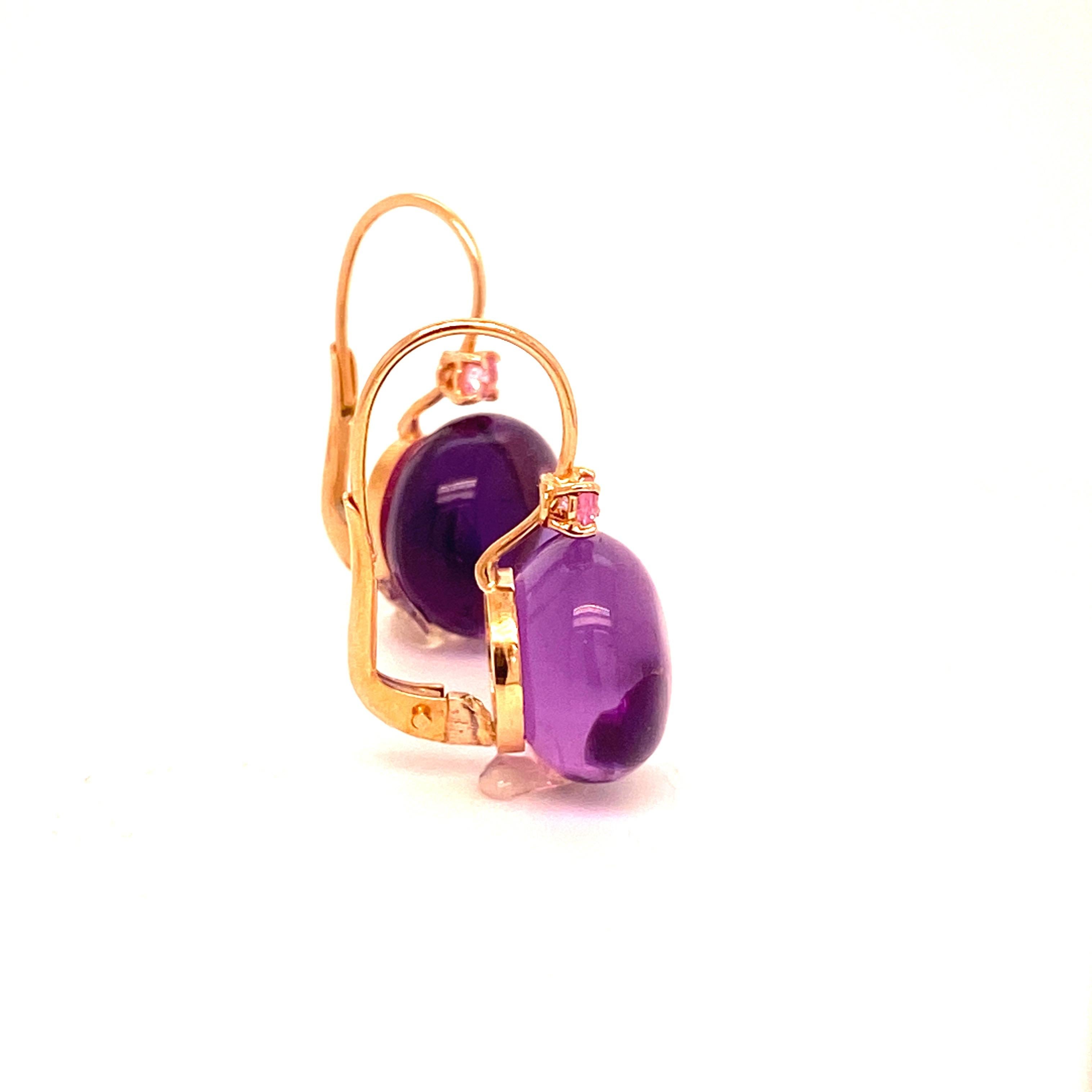 Amethyst Pink Sapphires Pink Gold 18 Karat Earrings In New Condition For Sale In Vannes, FR