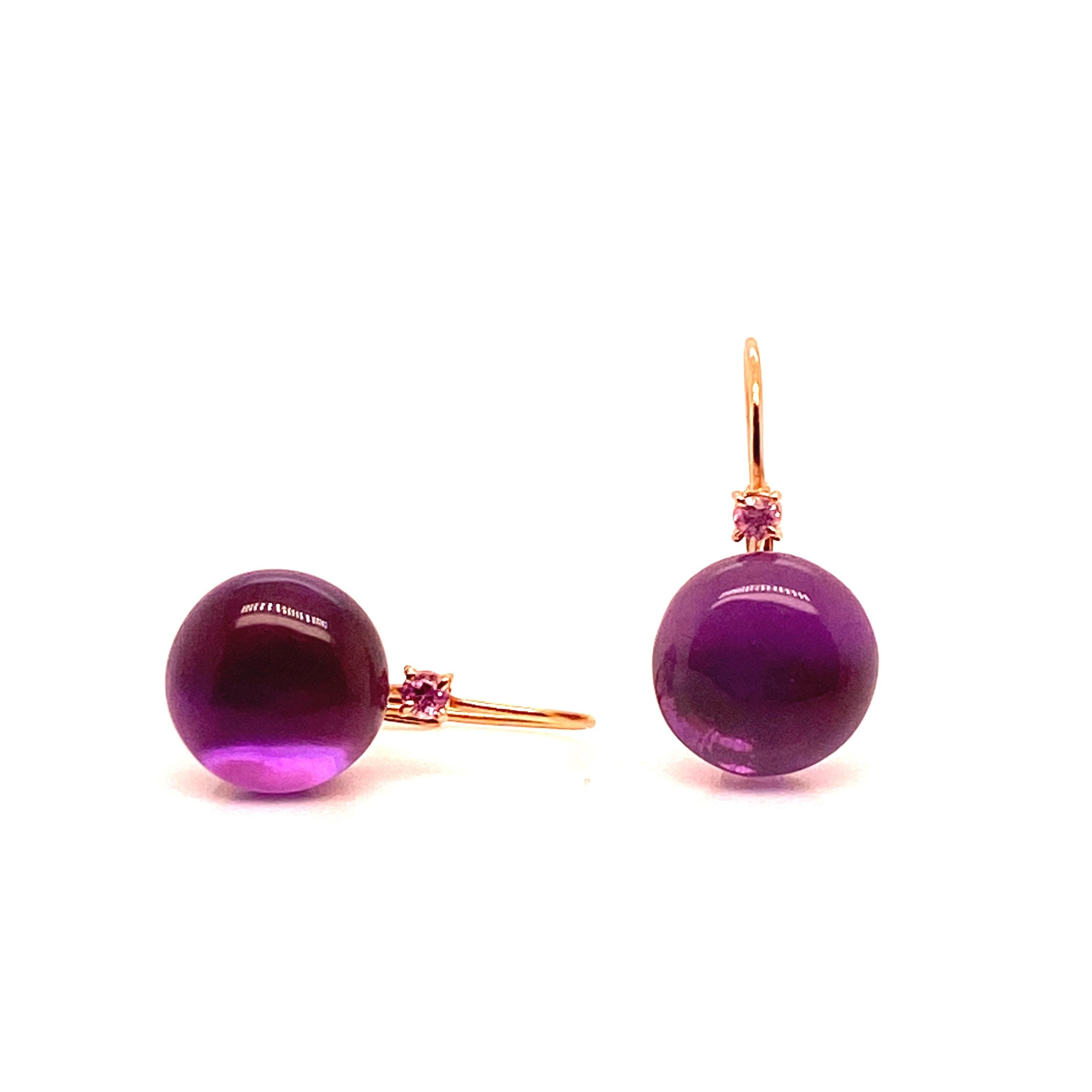 Women's or Men's Amethyst Pink Sapphires Pink Gold 18 Karat Earrings