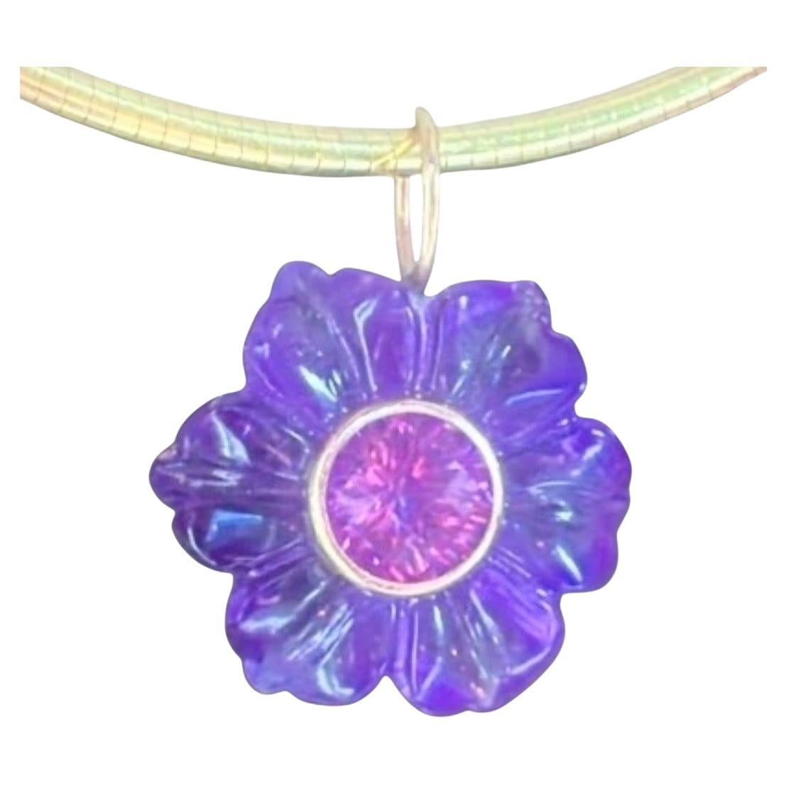Amethyst, Pink Topaz and 14k Gold Flower Pendant, FLORA