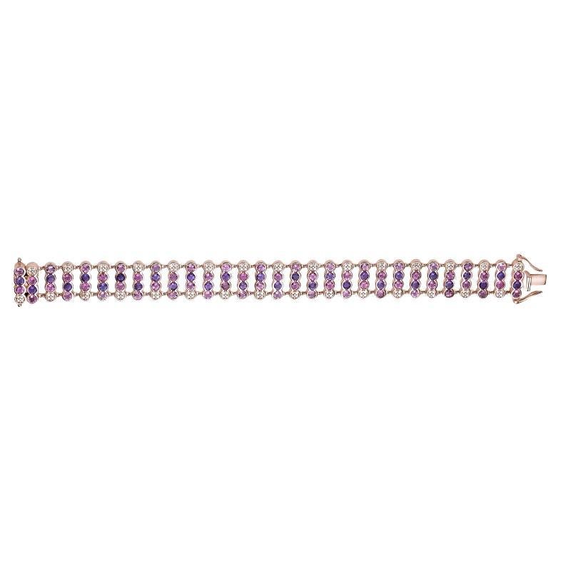 Amethyst, Pink Tourmaline and White Diamond Bracelet in 18k Rose Gold