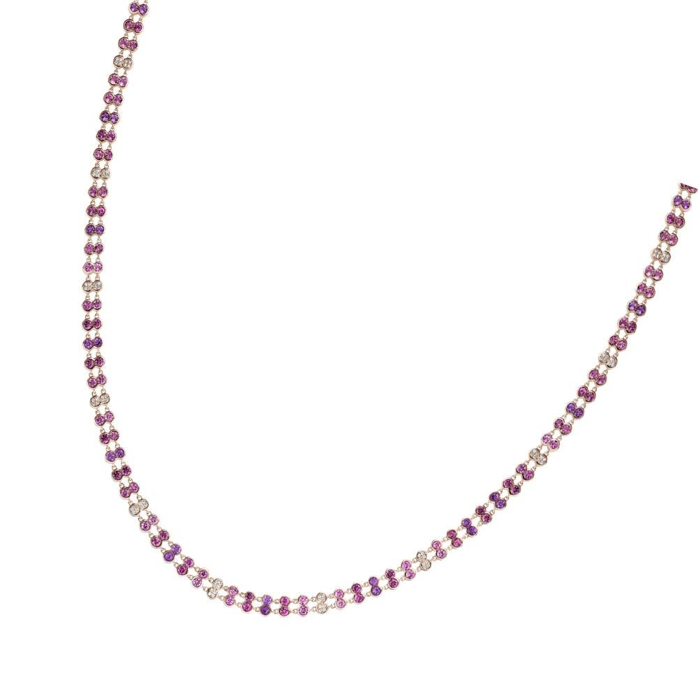 Contemporary Amethyst, Pink Tourmaline and White Diamond Necklace in 18 Karat Rose Gold For Sale