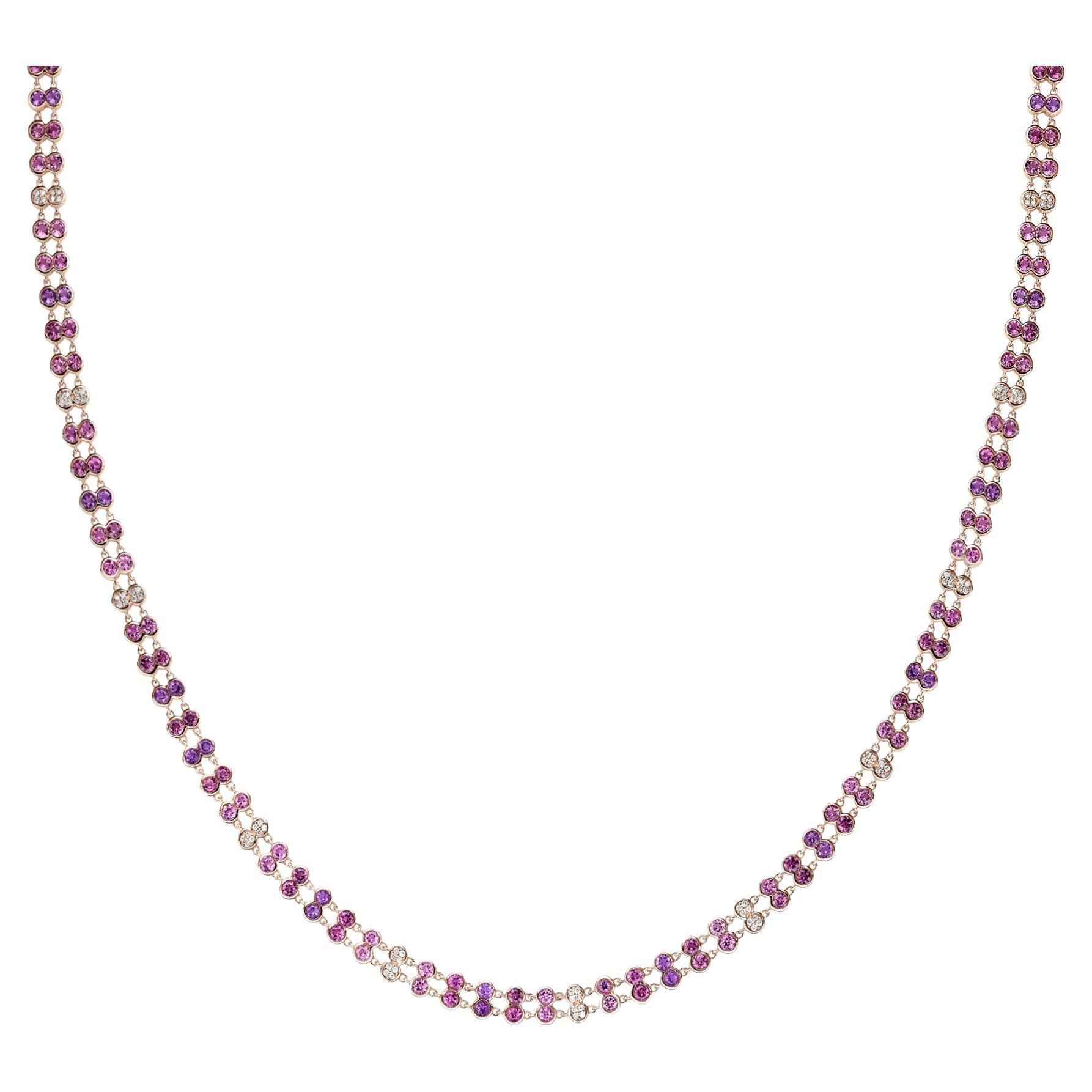 Amethyst, Pink Tourmaline and White Diamond Necklace in 18 Karat Rose Gold For Sale