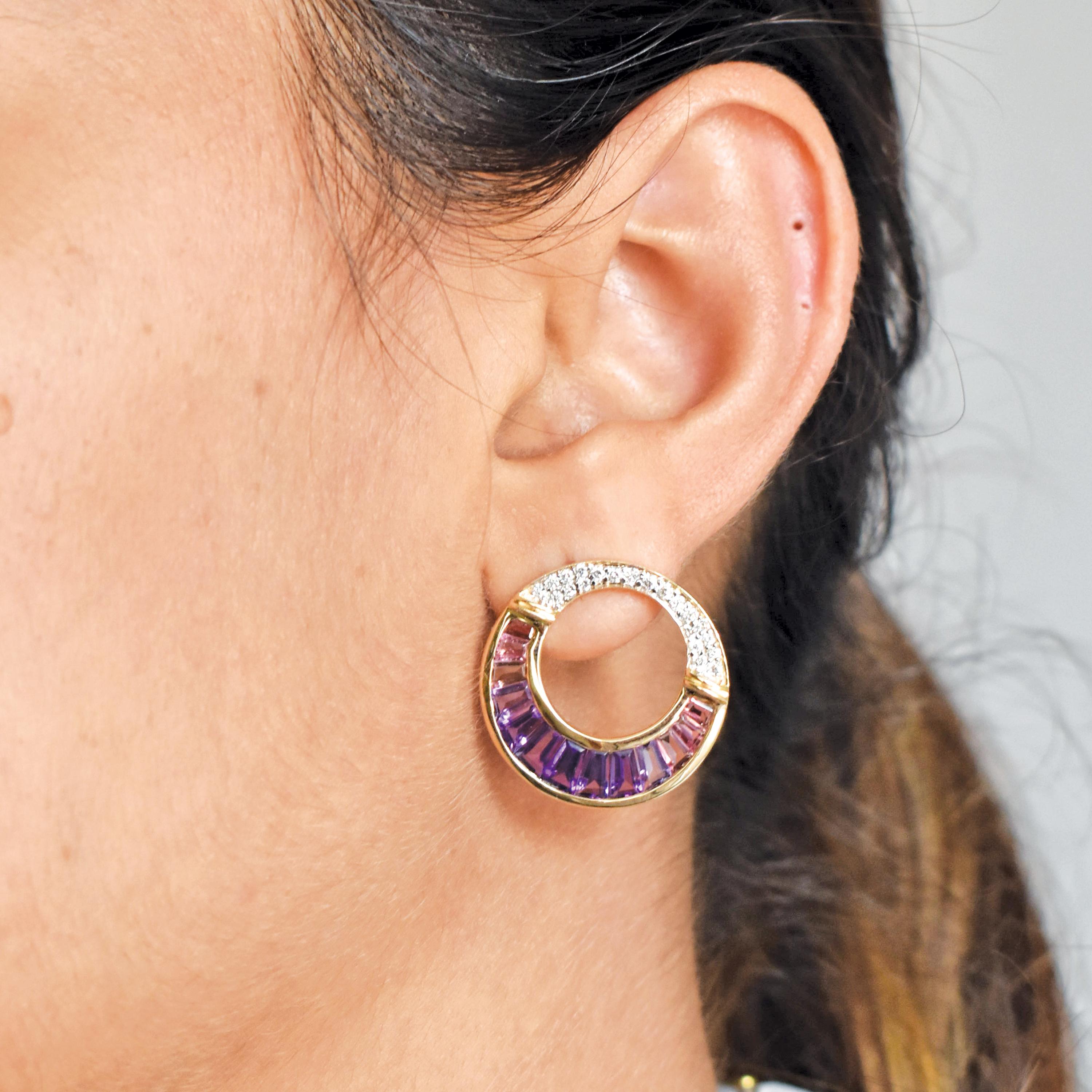 Pendientes Amatista Turmalina Rosa Tallada a Medida Engastados en Canal Oro Amarillo en Nuevo estado para la venta en Jaipur, Rajasthan