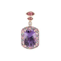 Sunita Nahata Amethyst 6.11ct. Pendant in 18KRG with Gemstones & Diamond.