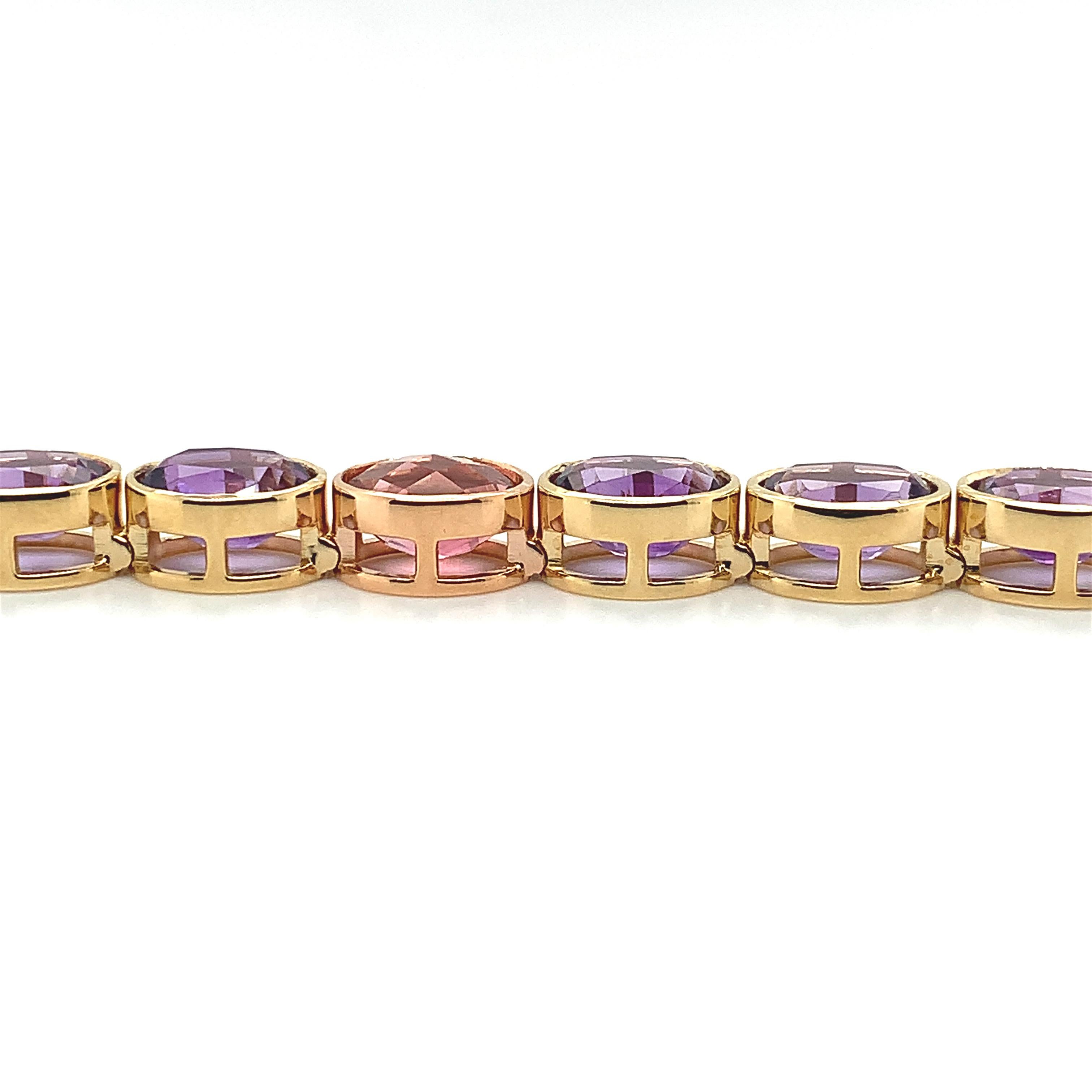 18k yellow gold amethyst bezel set bracelet