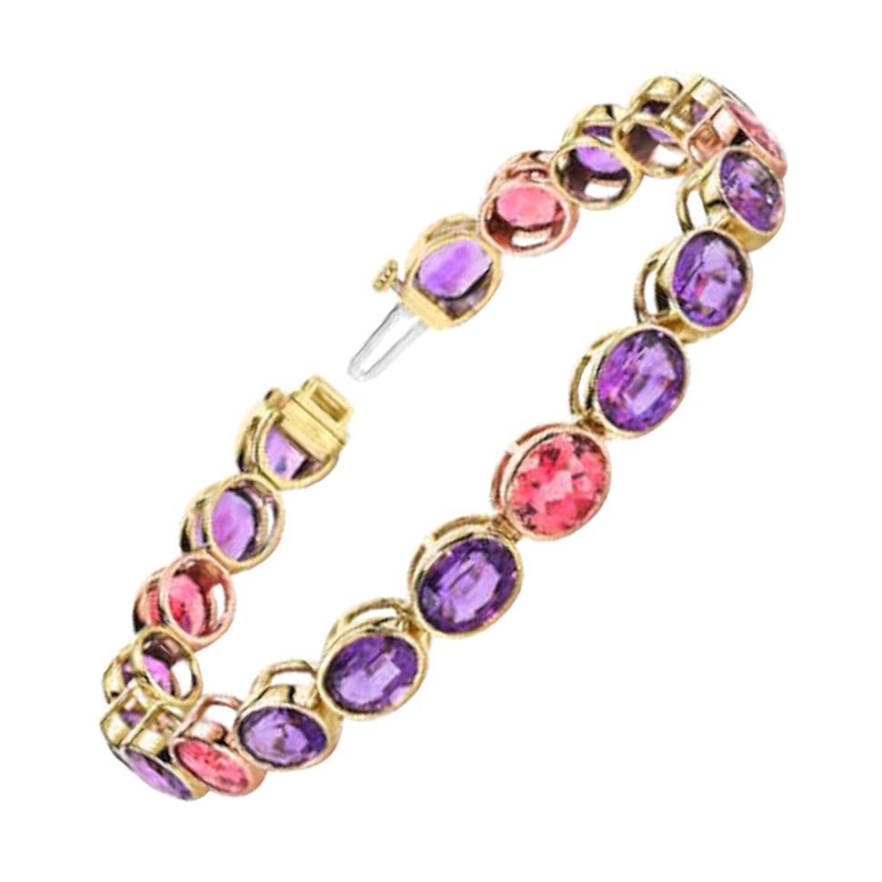 Pink Sapphire and Diamond Tennis Bracelet, Rose, White Gold, 19.17