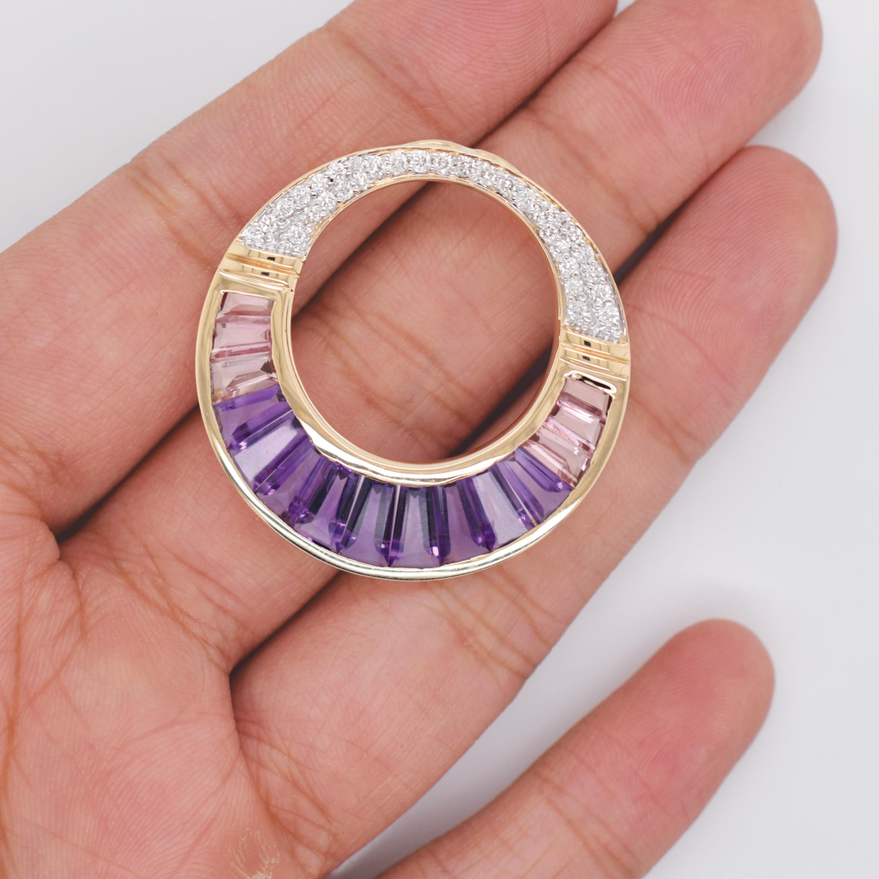 Tapered Baguette Amethyst Pink Tourmaline Taper Baguette Channel Setting Pendant Yellow Gold For Sale
