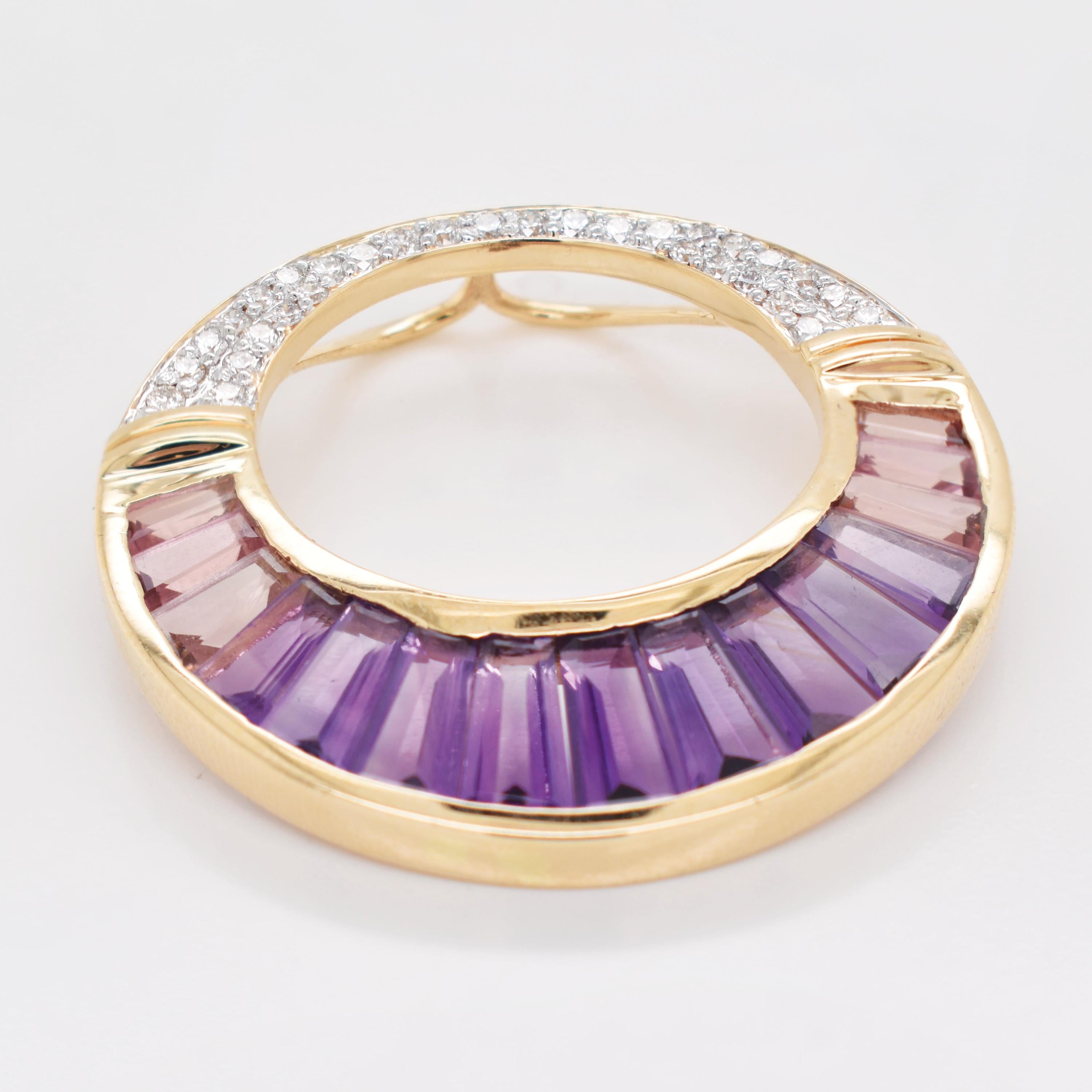 Amethyst Pink Tourmaline Taper Baguette Channel Setting Pendant Yellow Gold For Sale 1