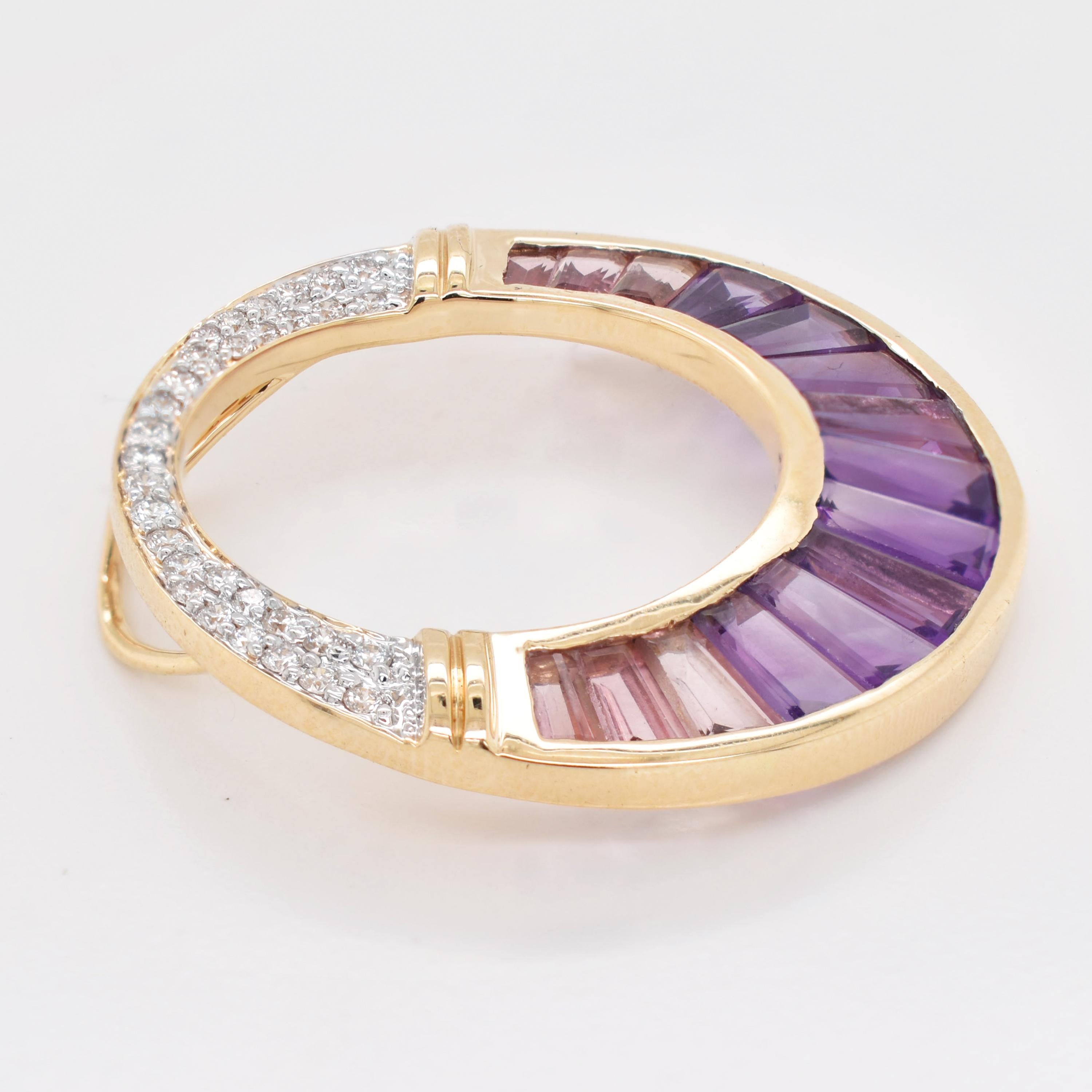Amethyst Pink Tourmaline Taper Baguette Channel Setting Pendant Yellow Gold For Sale 2