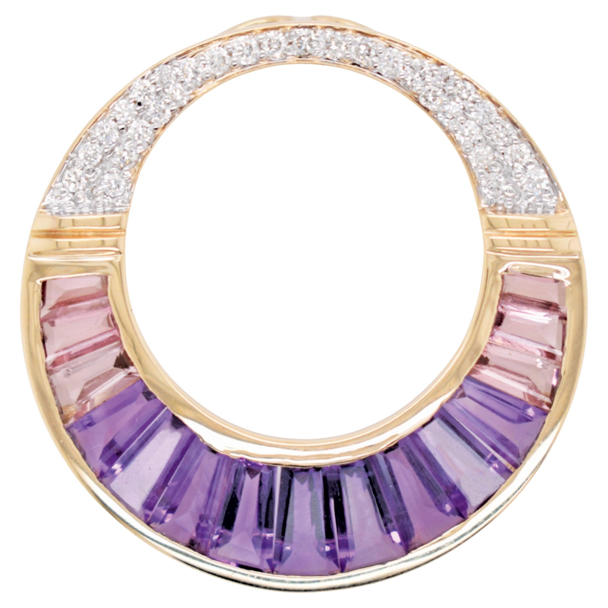 Amethyst Rosa Turmalin Taper Baguette Kanal Einstellung Anhänger Gelbgold