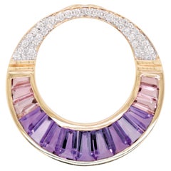 Amethyst Rosa Turmalin Taper Baguette Kanal Einstellung Anhänger Gelbgold
