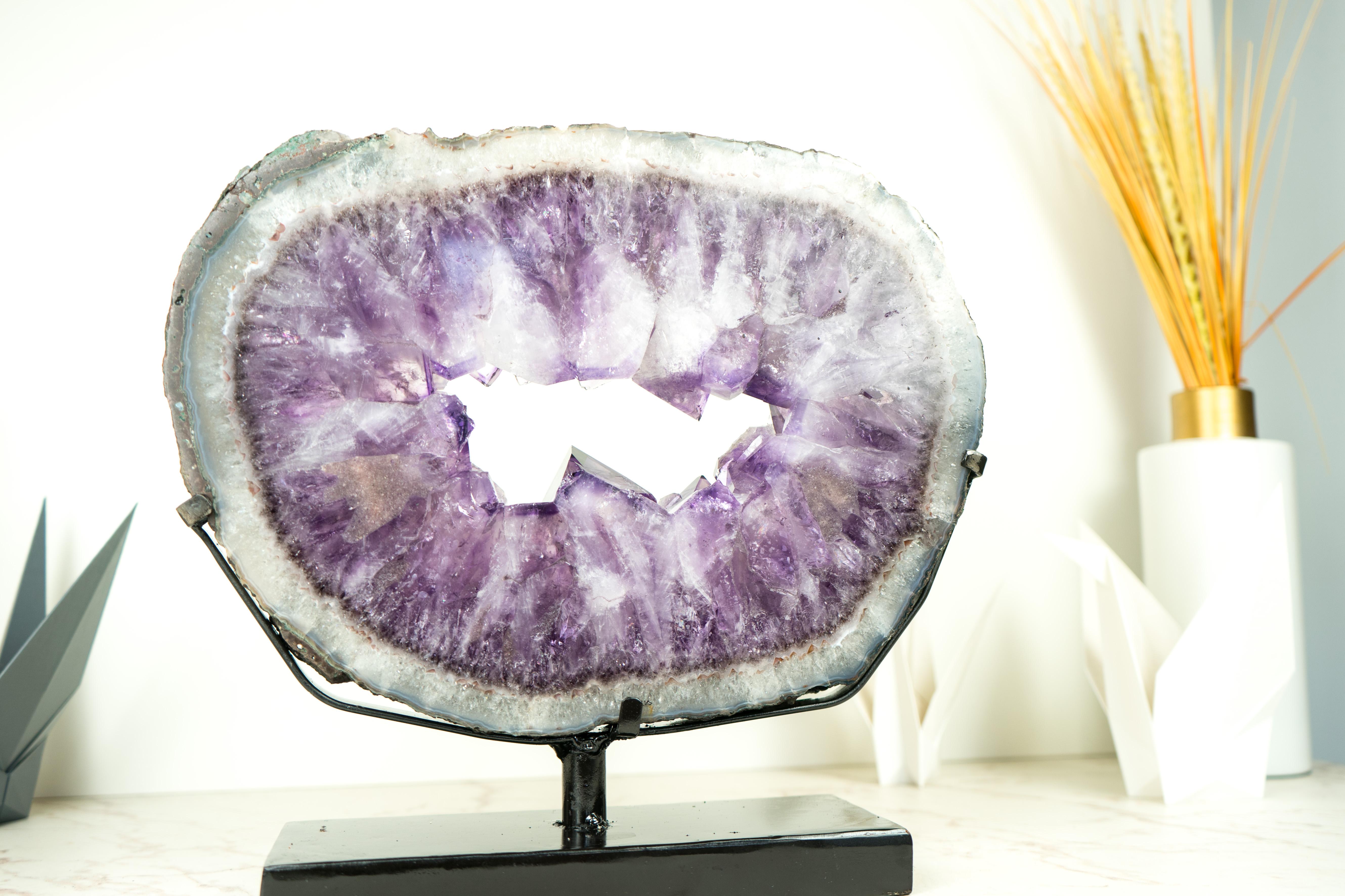 Contemporary Amethyst Portal with Large Purple Amethyst and Blue Lace Agate  For Sale
