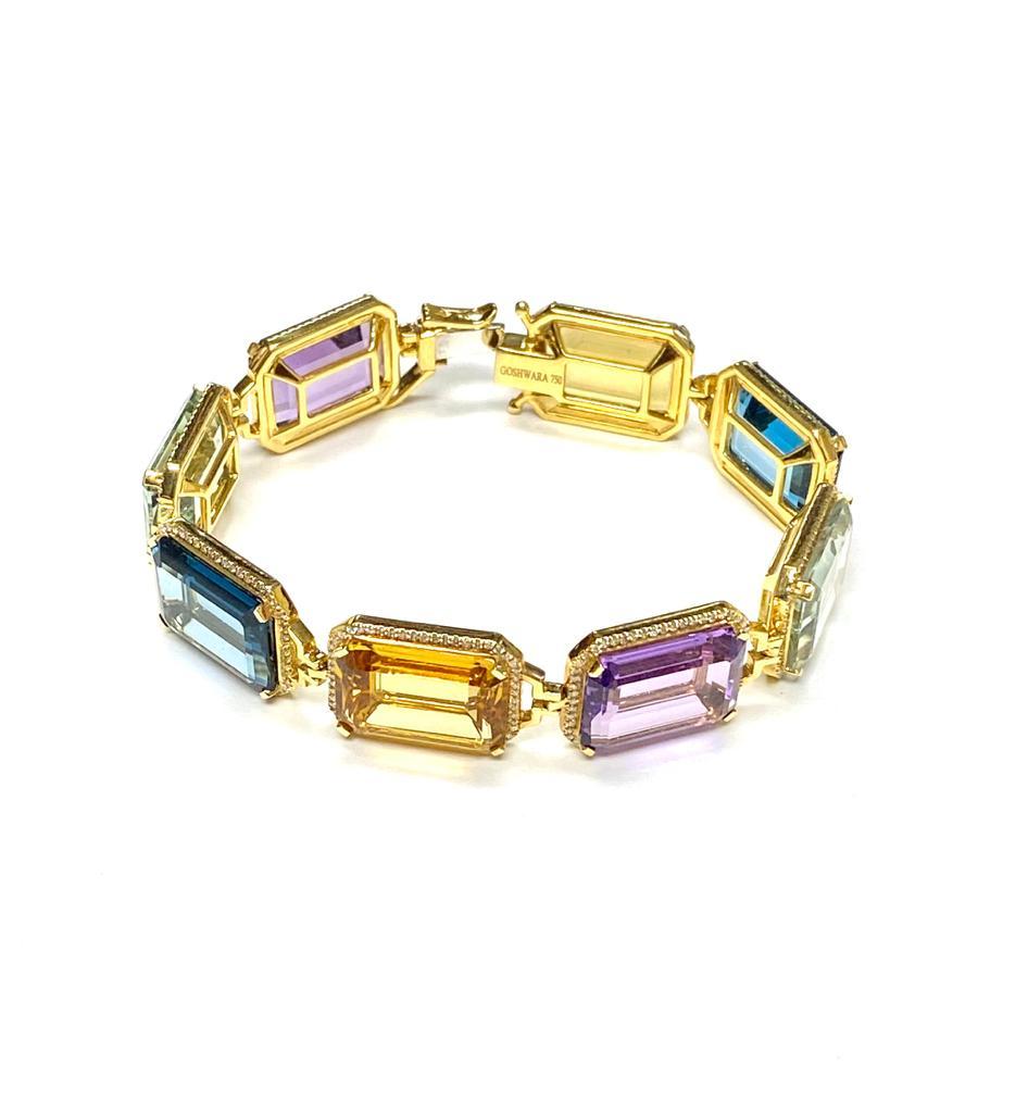 Amethyst, Prasiolite, London Blue Topaz and Citrine Emerald Cut Bracelet In New Condition For Sale In New York, NY