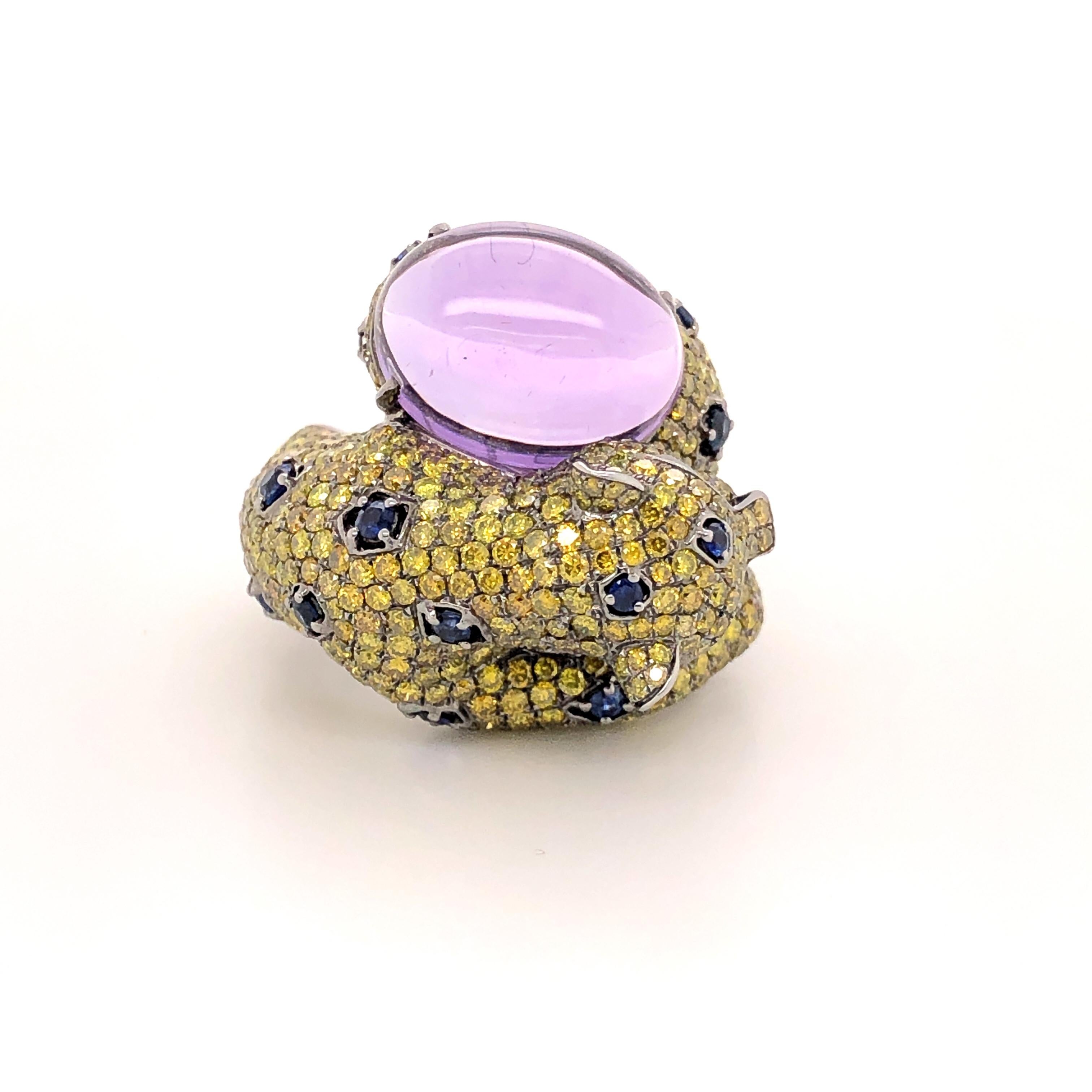 Amethyst Protector Yellow Diamonds Cheetah Ring In New Condition For Sale In Hong Kong, HK
