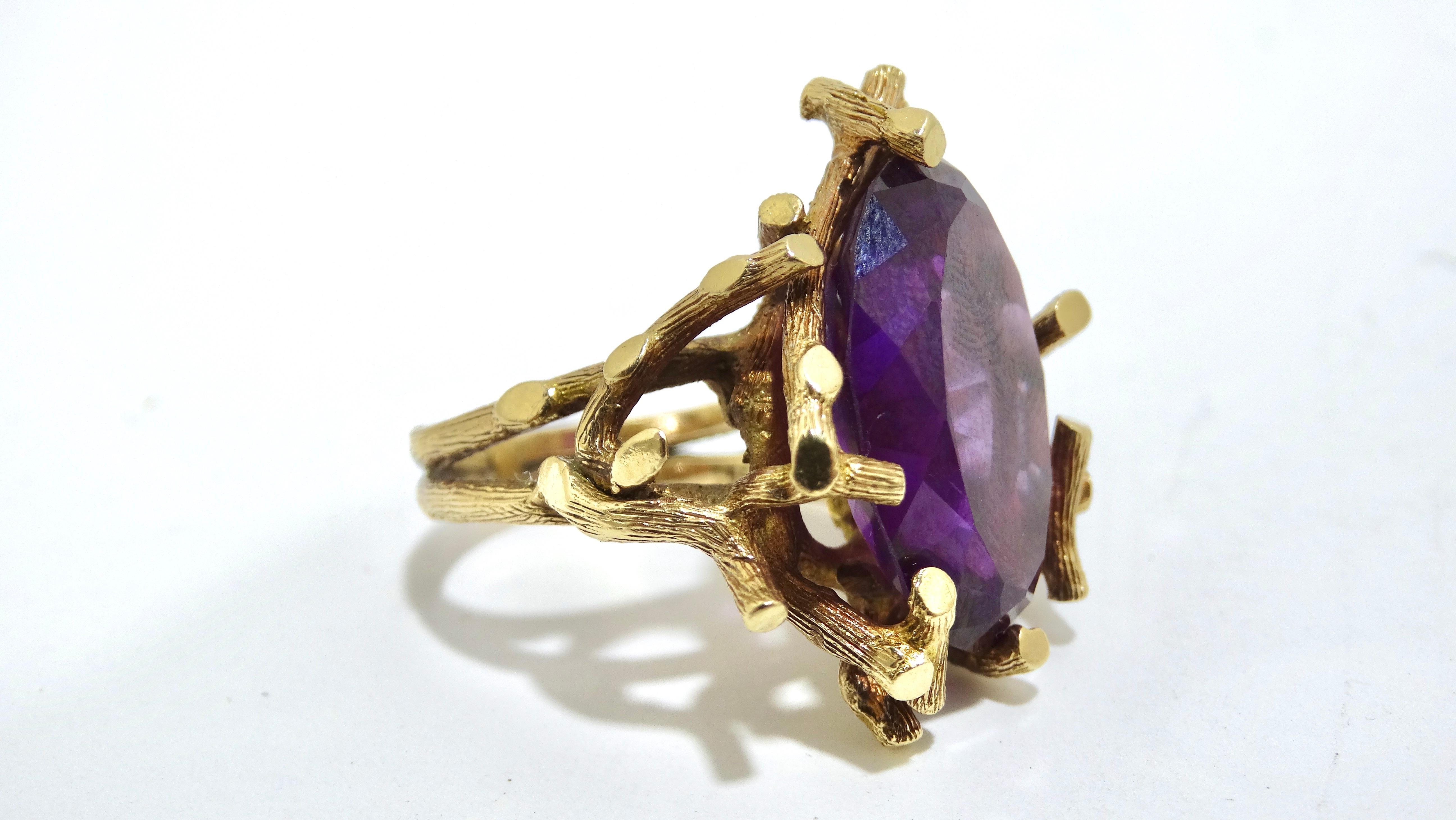 Oval Cut Amethyst Purple 1960's Statement Cocktail Ring For Sale