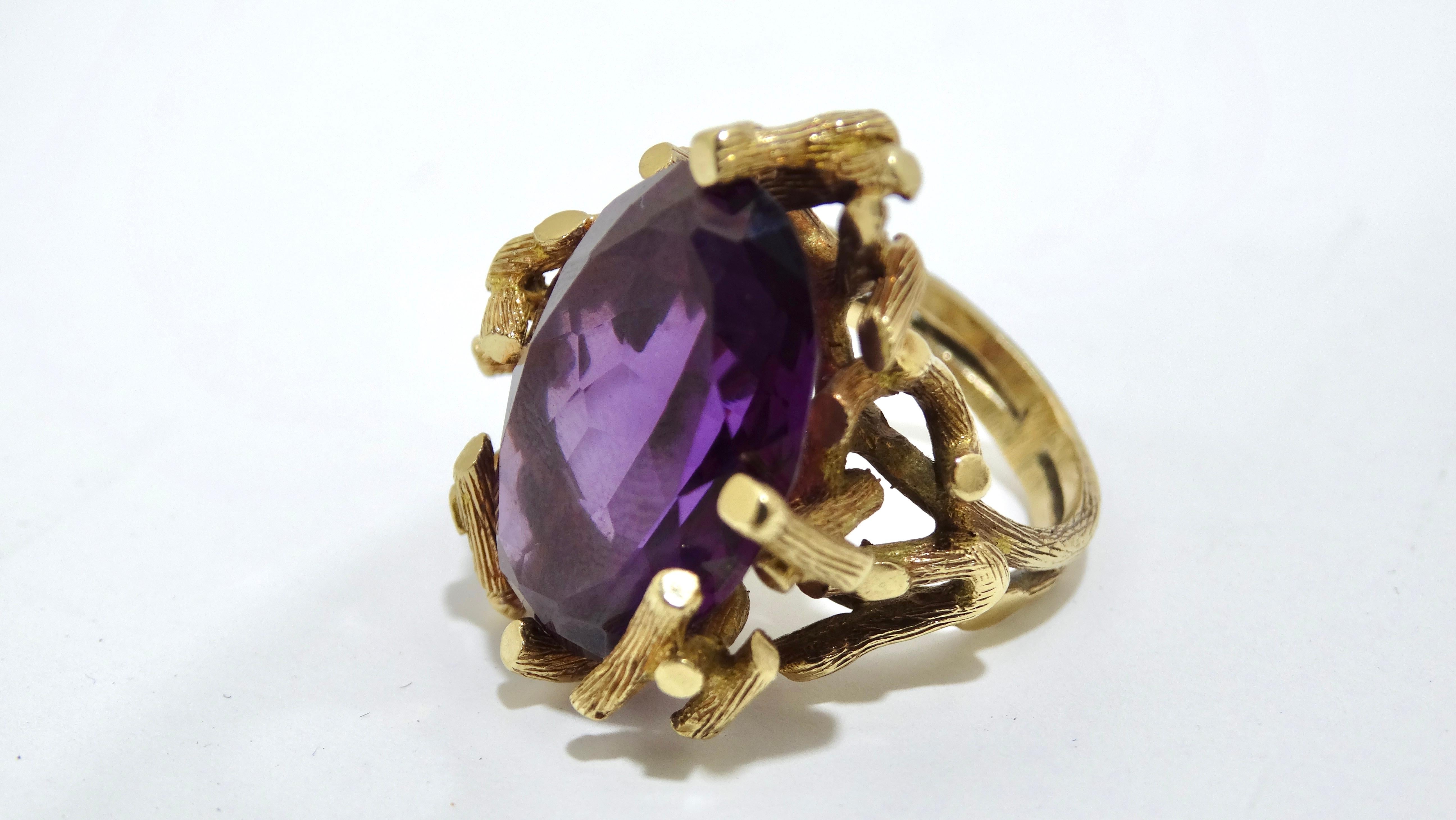 Women's or Men's Amethyst Purple 1960's Statement Cocktail Ring For Sale