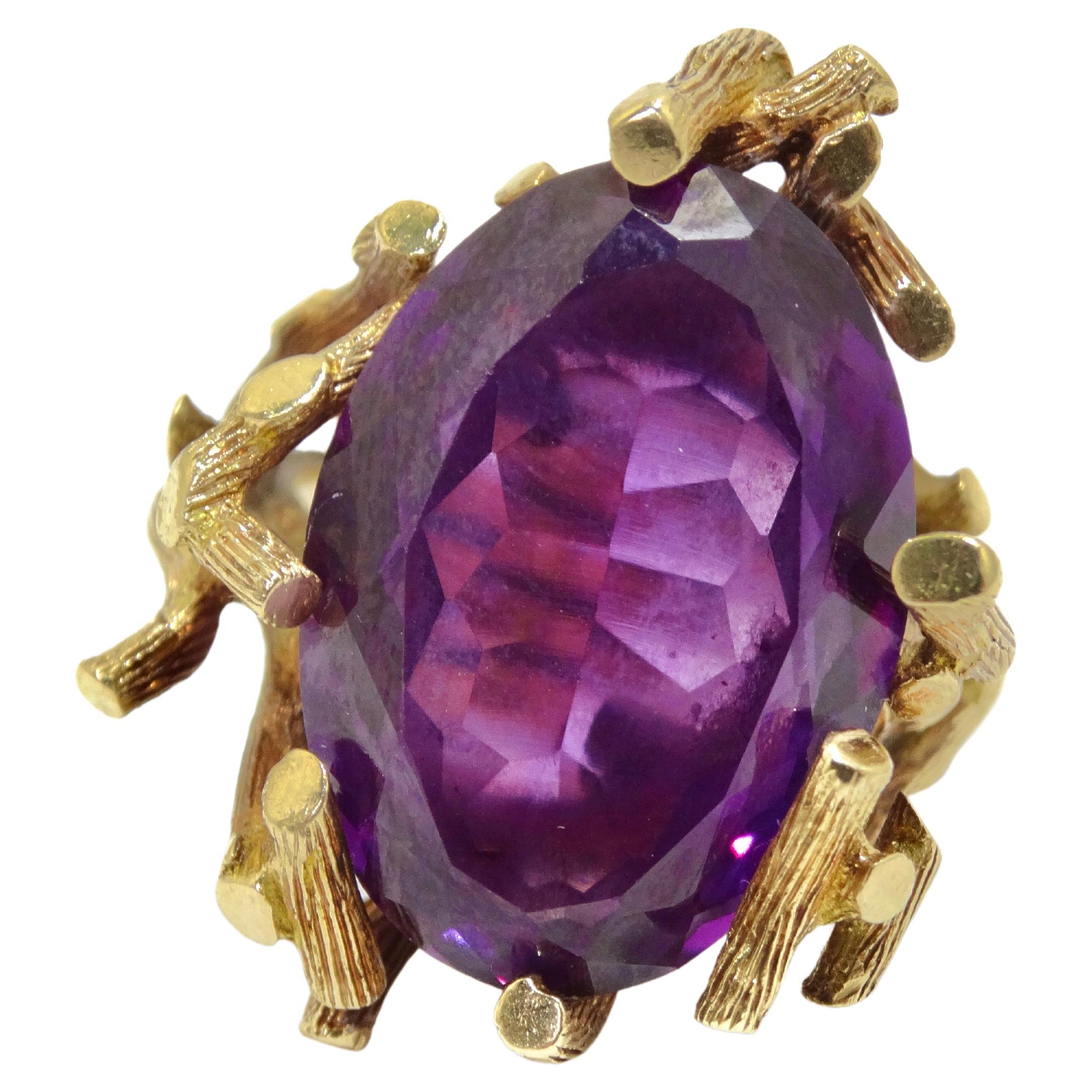 Amethyst Purple 1960's Statement Cocktail Ring For Sale