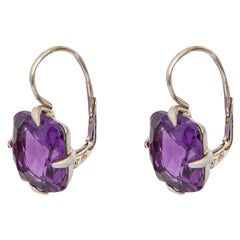 Amethyst Purple Clip On Style 18 Karat Gold Cushion Ear Clips Square Earrings