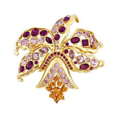 Amethyst Purple Crystal Encrusted Orchid Flower Figural Brooch By Nolan Miller