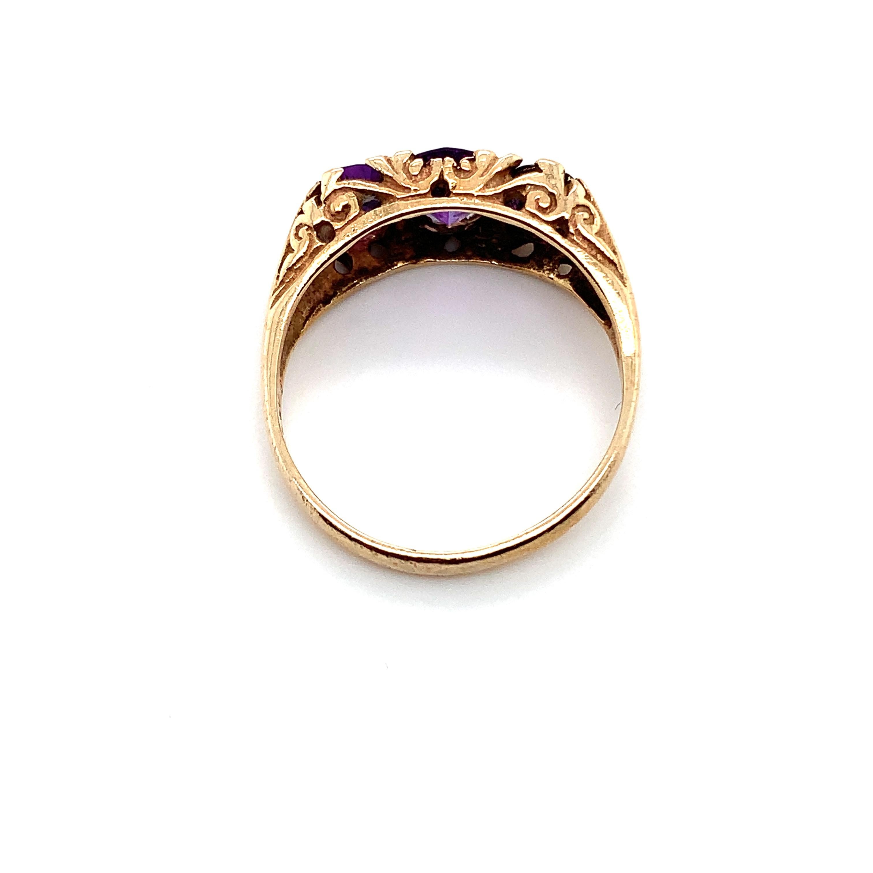 Amethyst lila Edelstein antiker Verlobungsring Gelbgold im Angebot 2