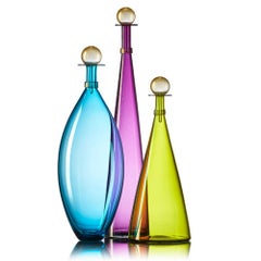 Amethyst Purple Glass Vase, Gold Leaf Stopper, Hand Blown Bottle by Vetro Vero